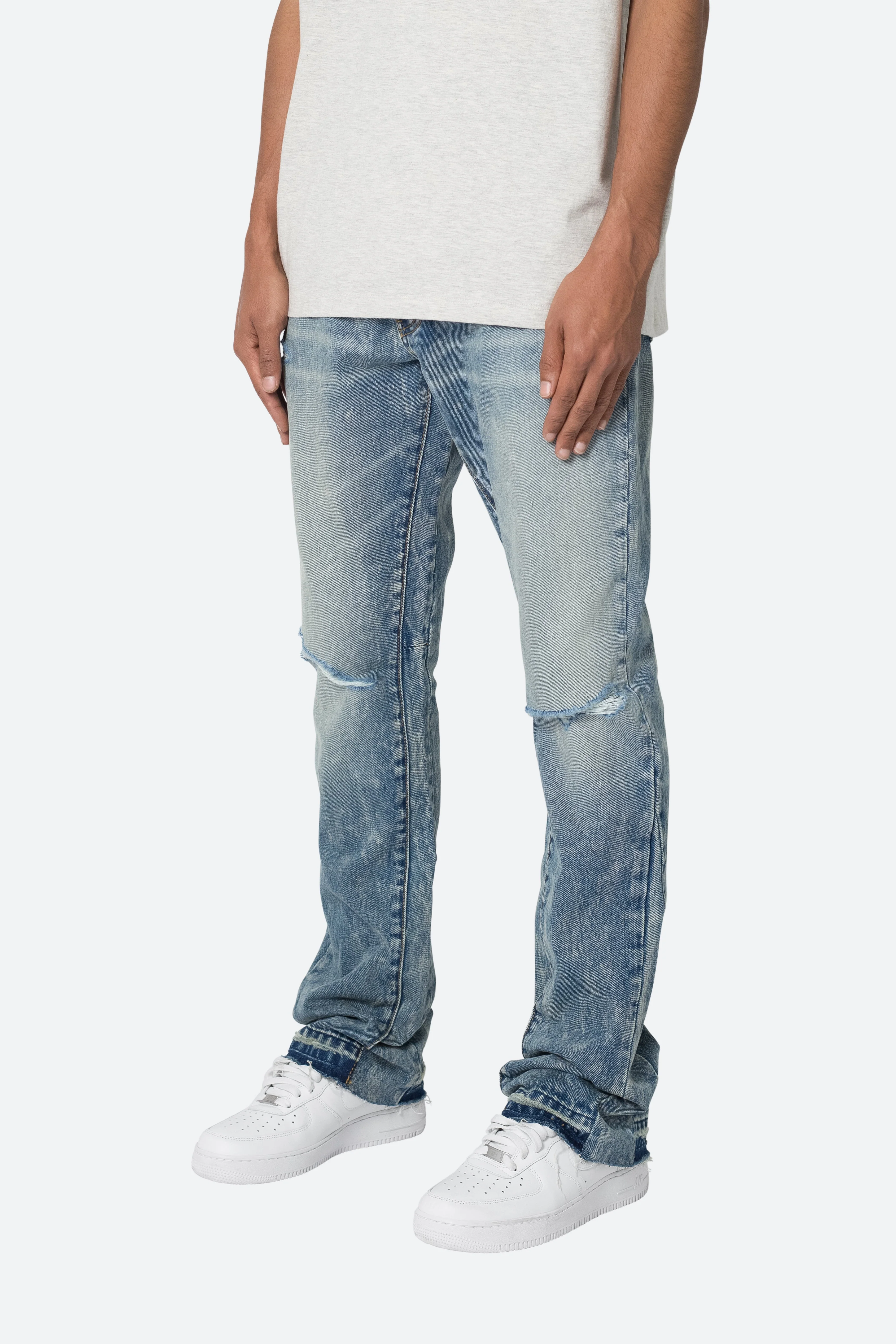 B615 Knee Hole Flare Denim - Blue - Image 3