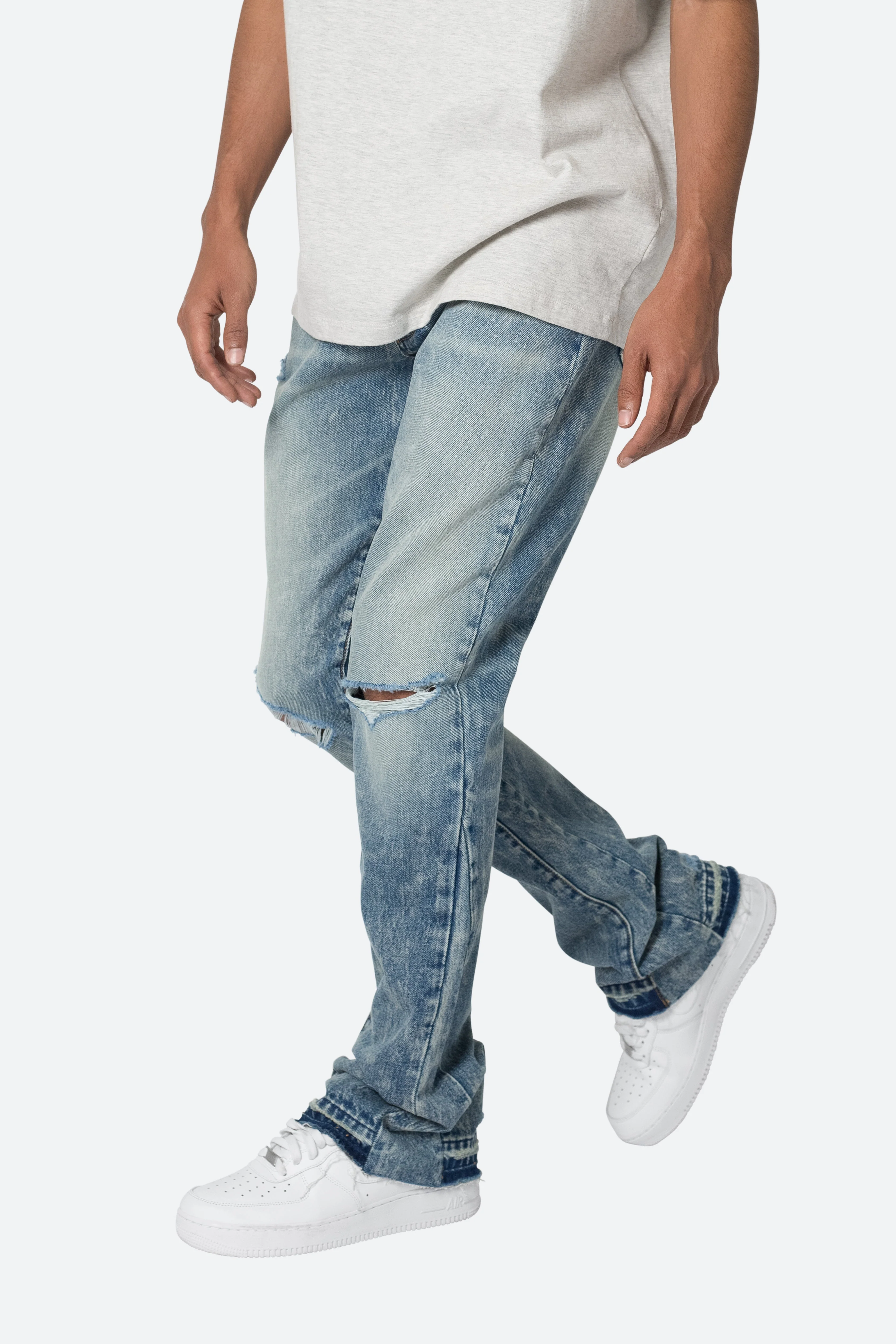 B615 Knee Hole Flare Denim - Blue - Image 4