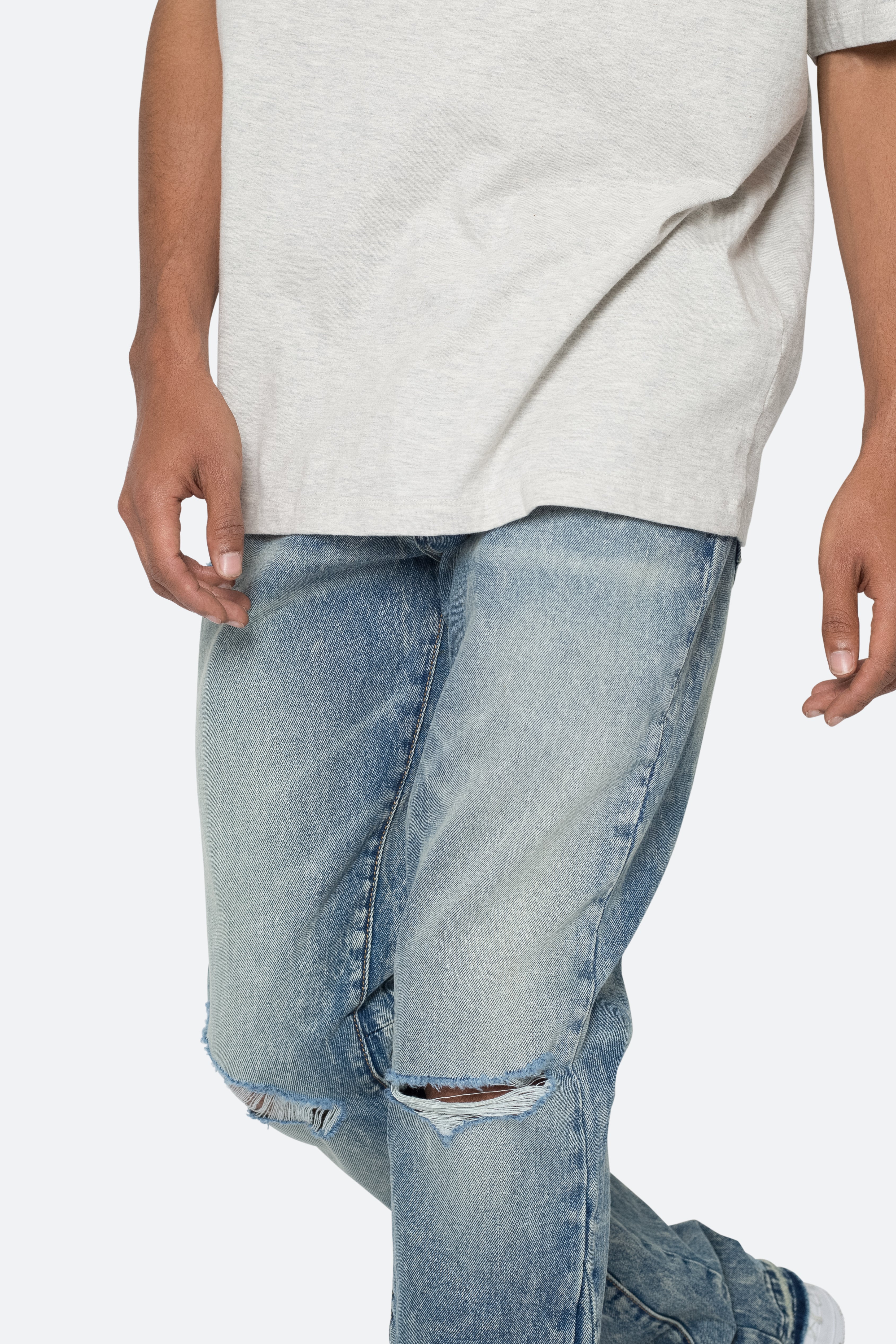 B615 Knee Hole Flare Denim - Blue - Image 7