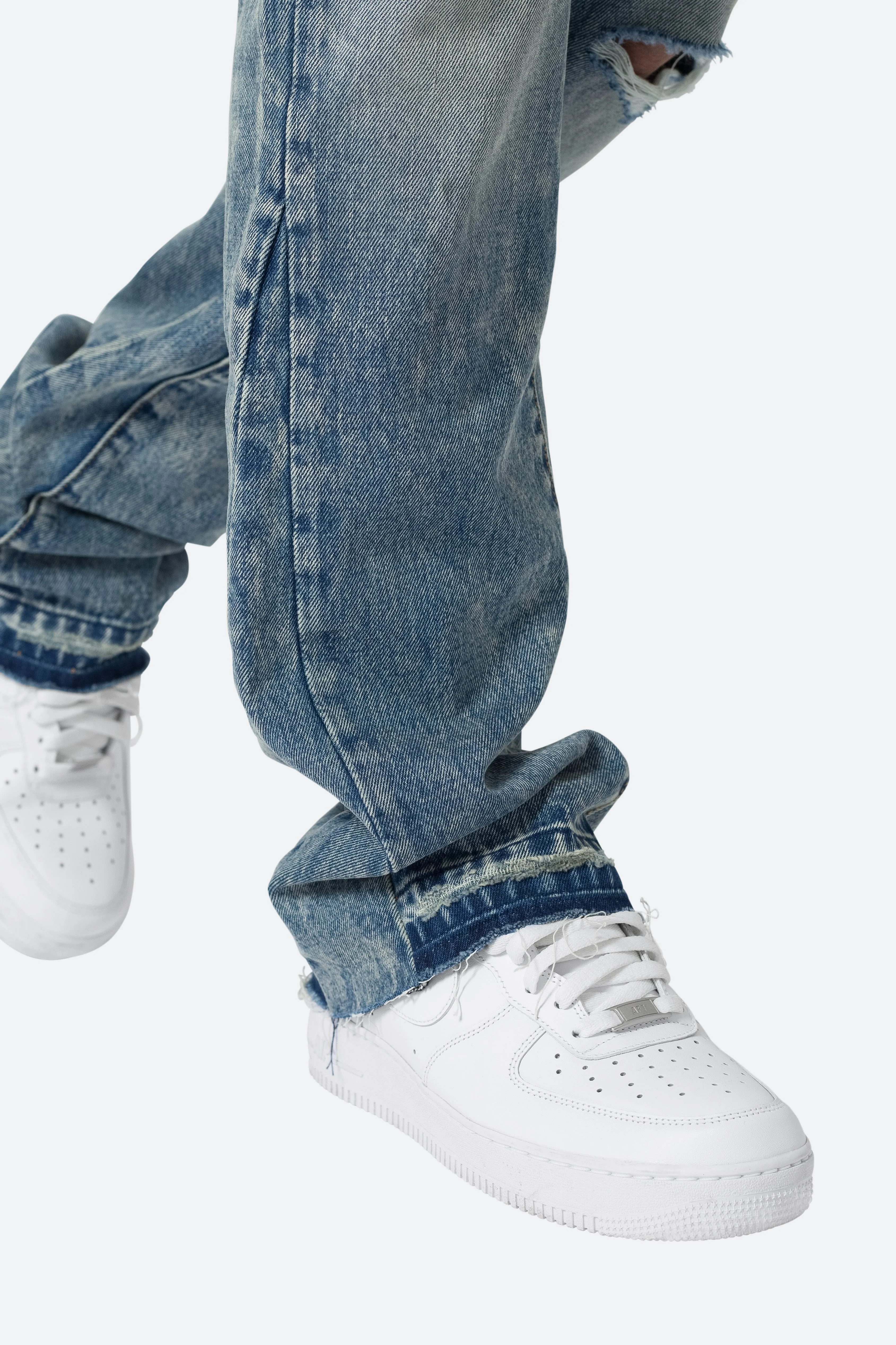 B615 Knee Hole Flare Denim - Blue - Image 8