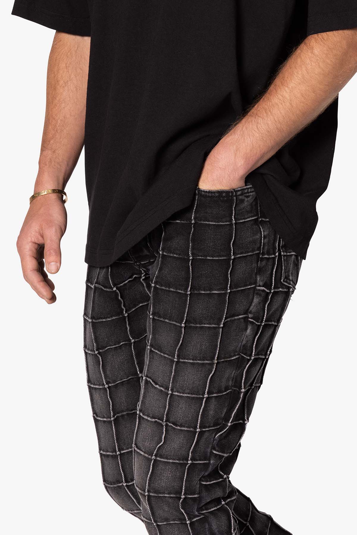 B665 Pleated Square Flare Denim - Black - Image 7