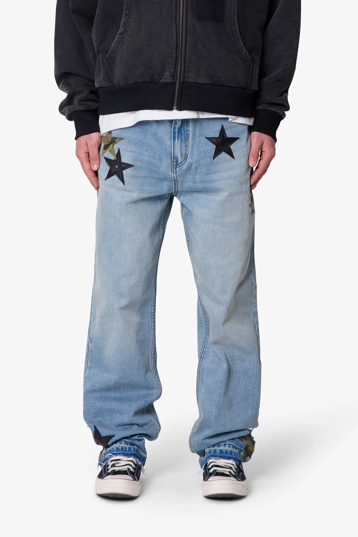 Baggy Camo Star Patch Denim - Medium Blue - Image 2