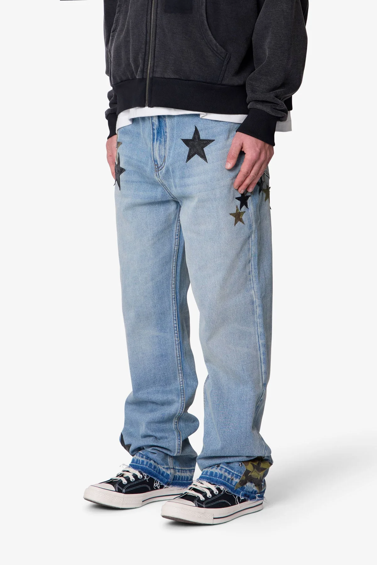 Baggy Camo Star Patch Denim - Medium Blue - Image 3