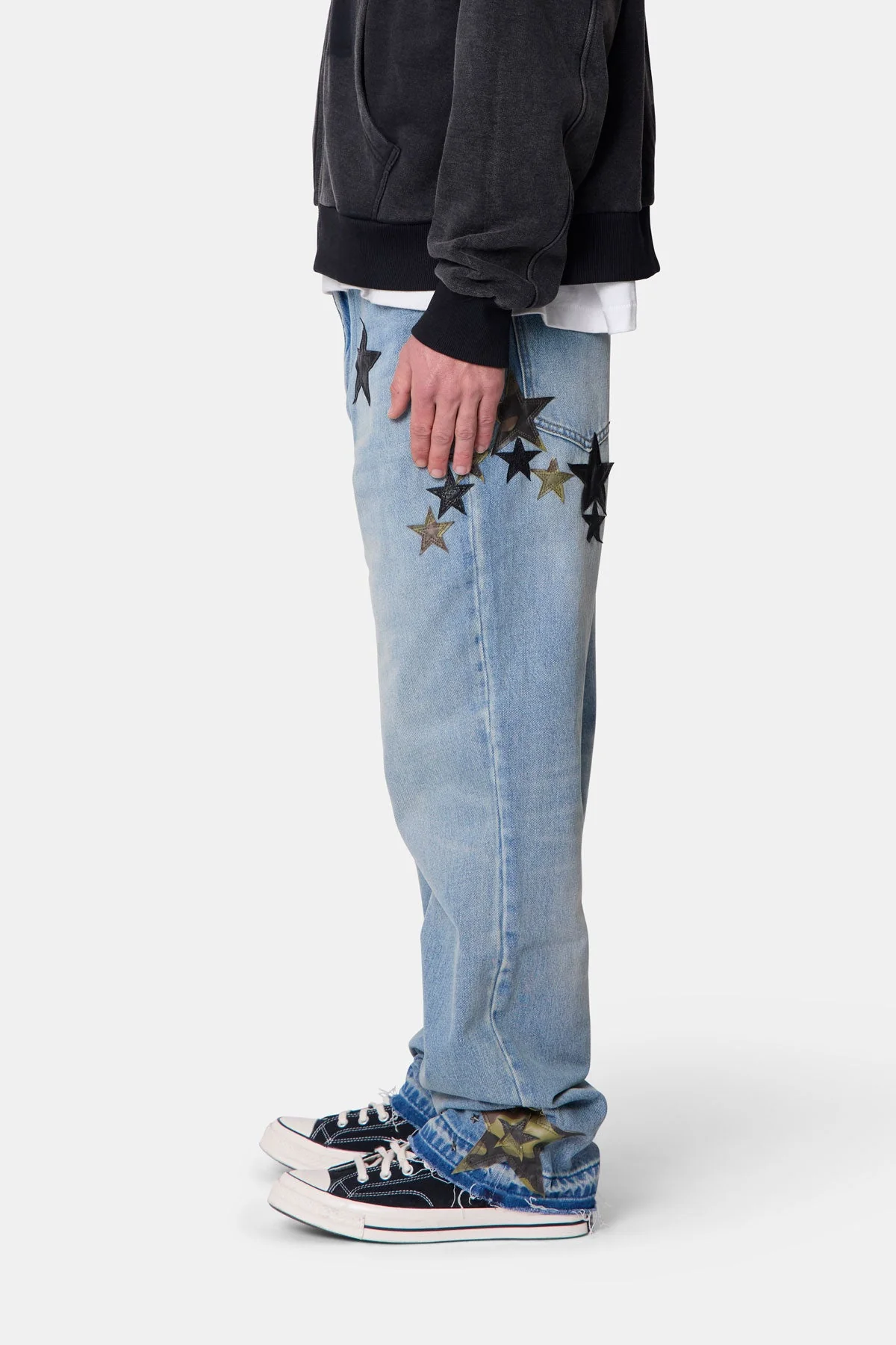 Baggy Camo Star Patch Denim - Medium Blue - Image 4