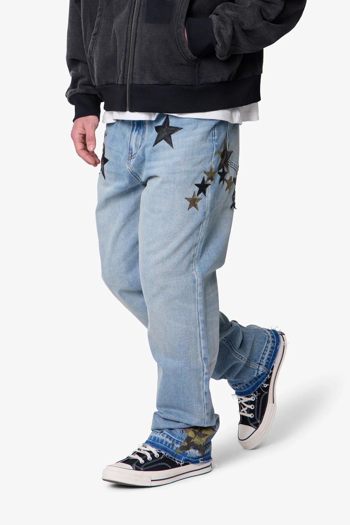 Baggy Camo Star Patch Denim - Medium Blue - Image 6
