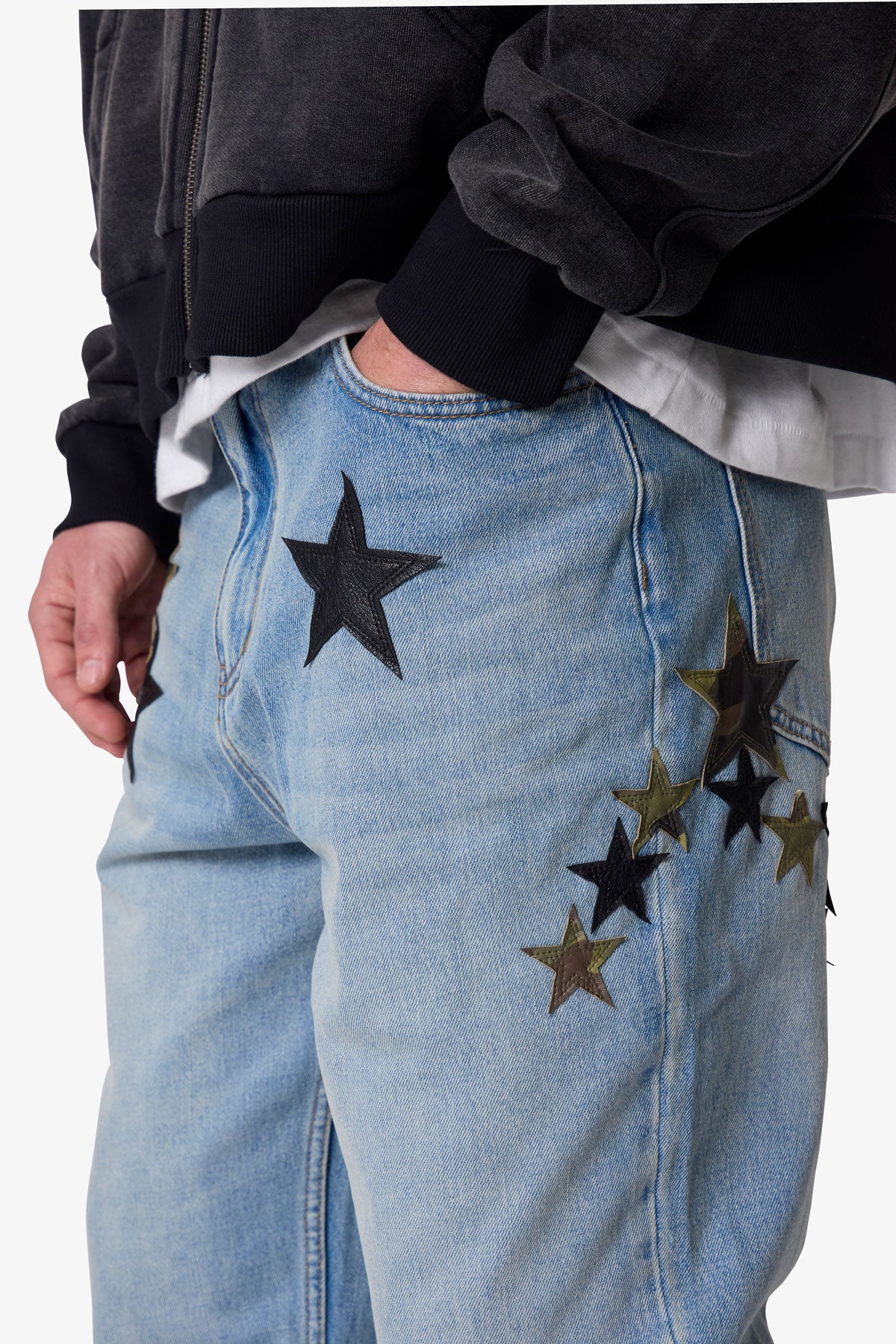 Baggy Camo Star Patch Denim - Medium Blue - Image 7