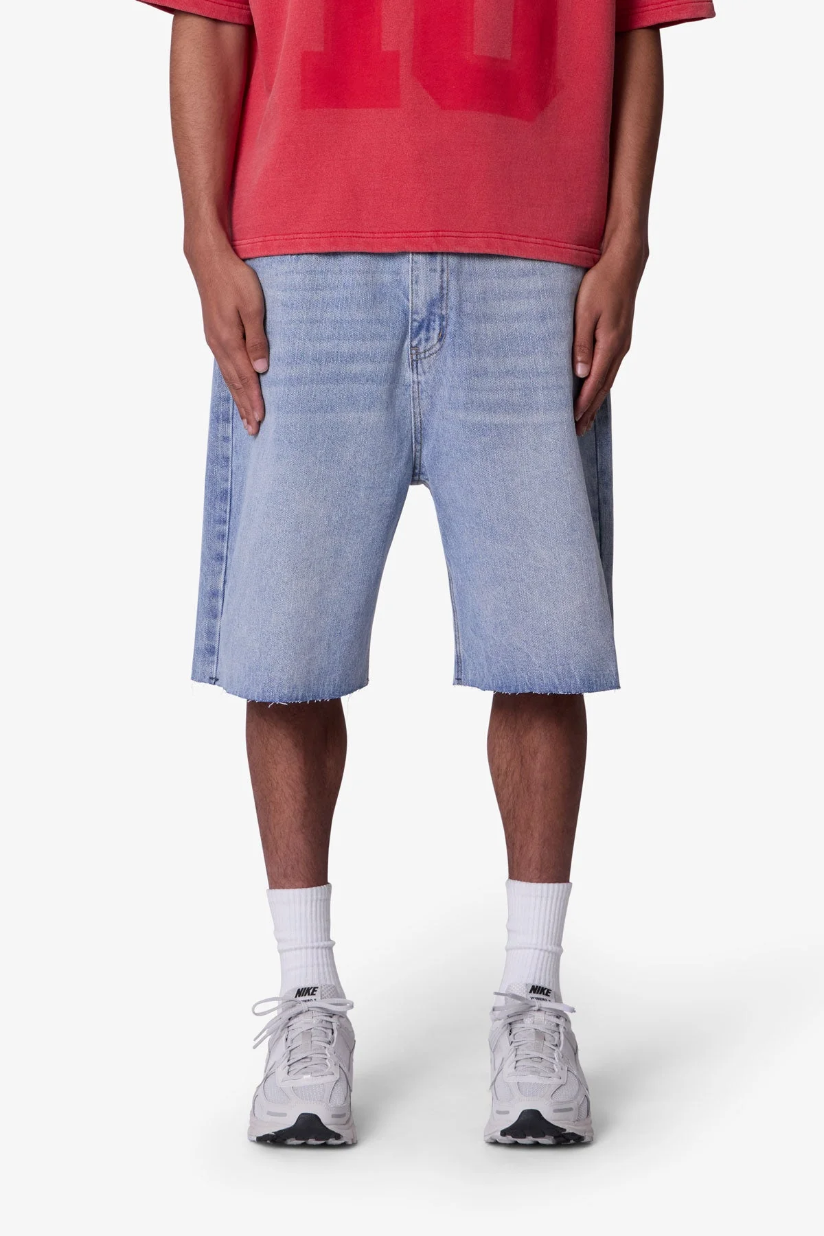 Baggy Cut Off Denim Shorts - Light Blue - Image 2