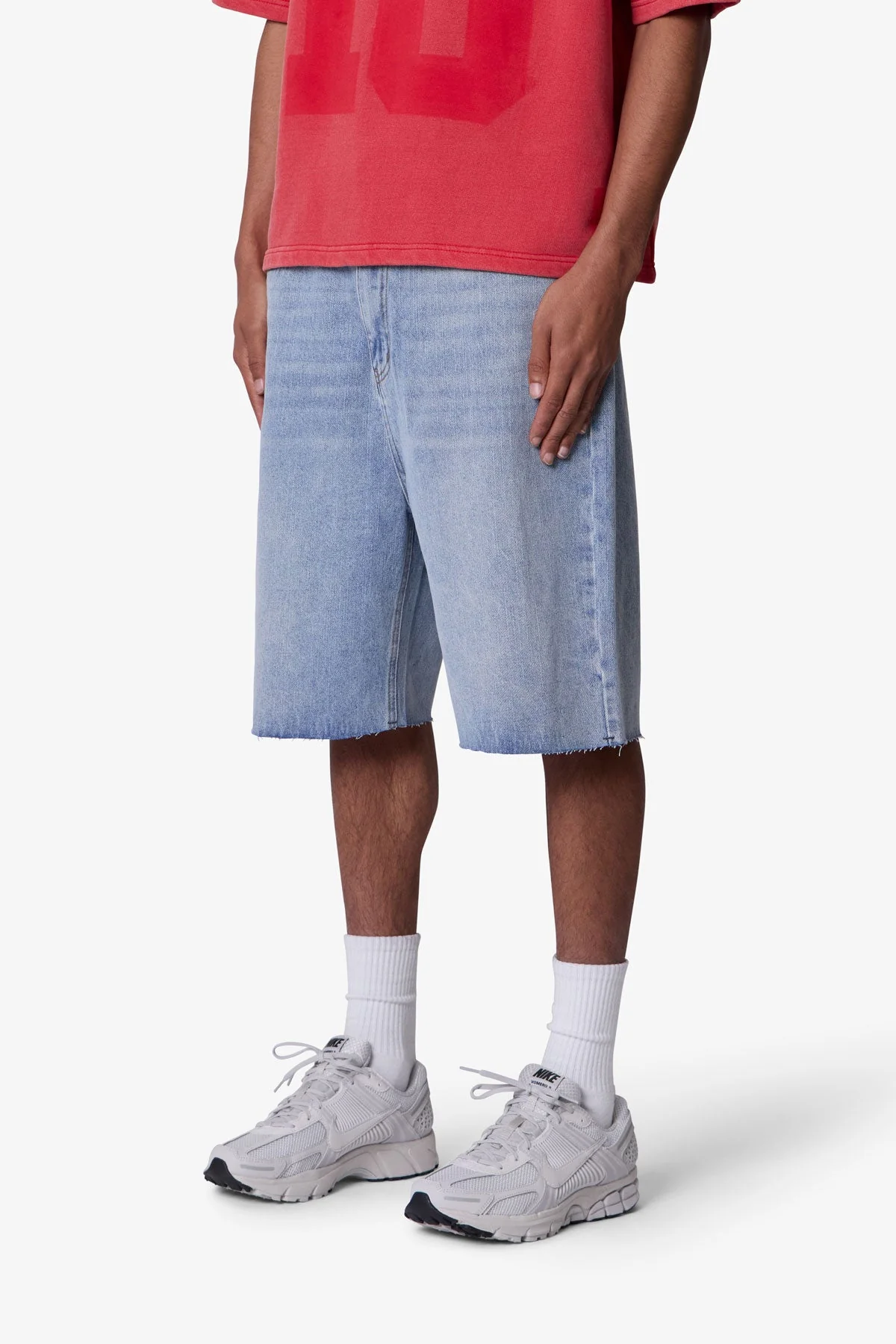 Baggy Cut Off Denim Shorts - Light Blue - Image 3