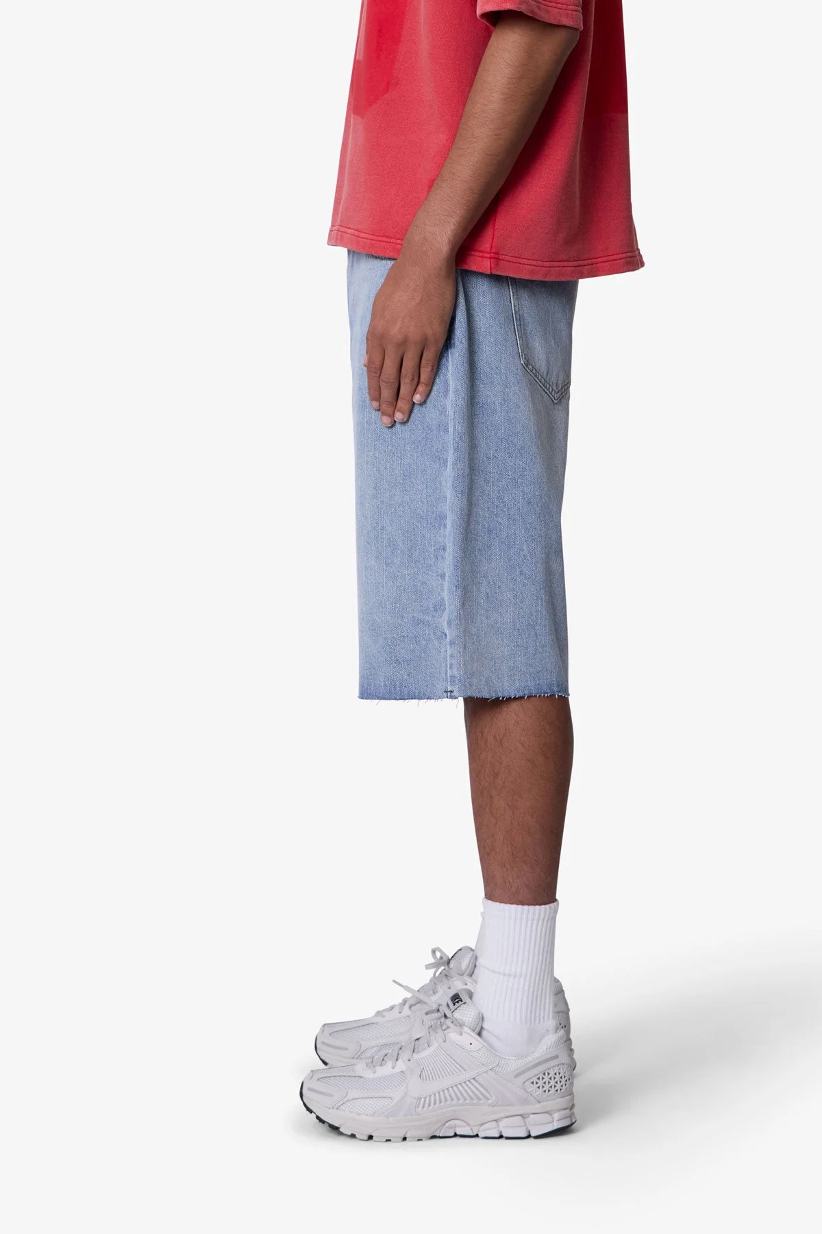 Baggy Cut Off Denim Shorts - Light Blue - Image 4