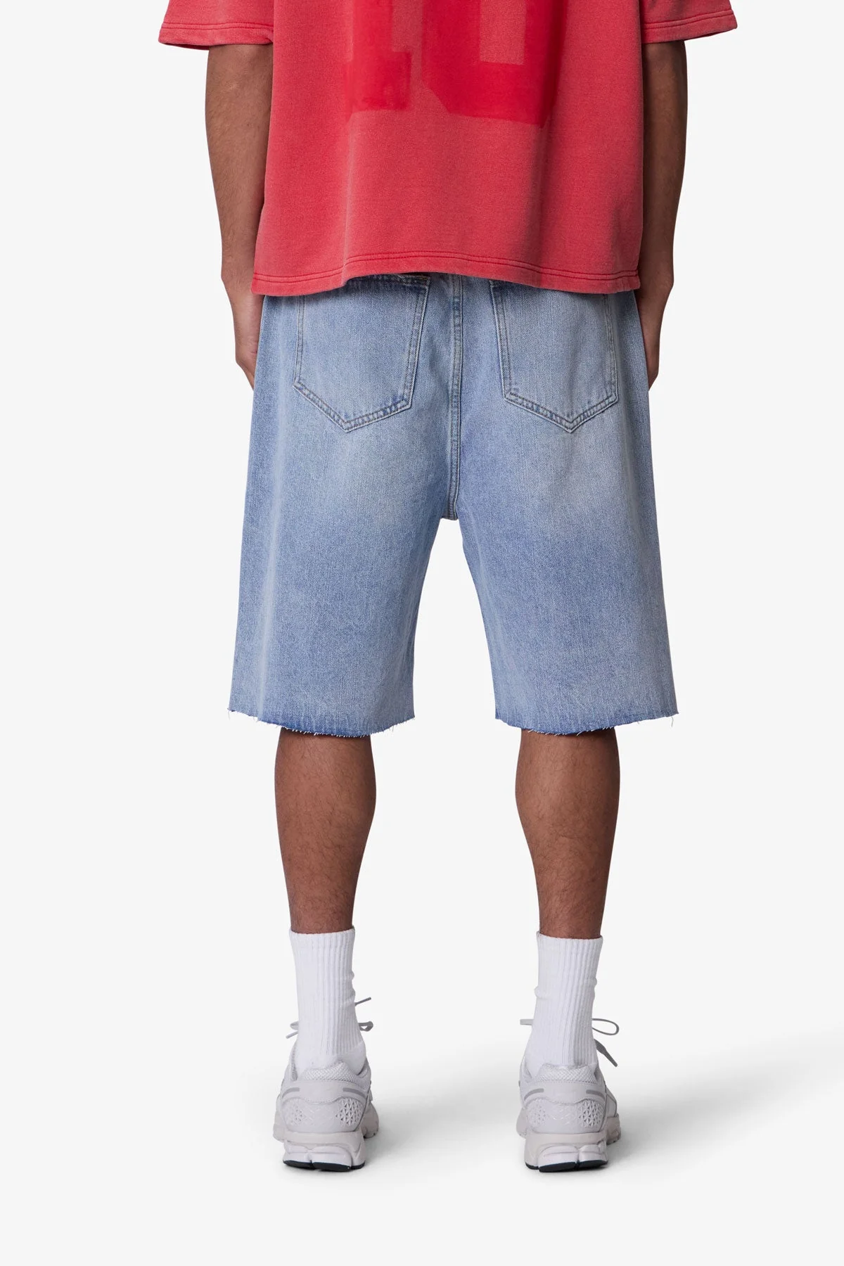 Baggy Cut Off Denim Shorts - Light Blue - Image 5