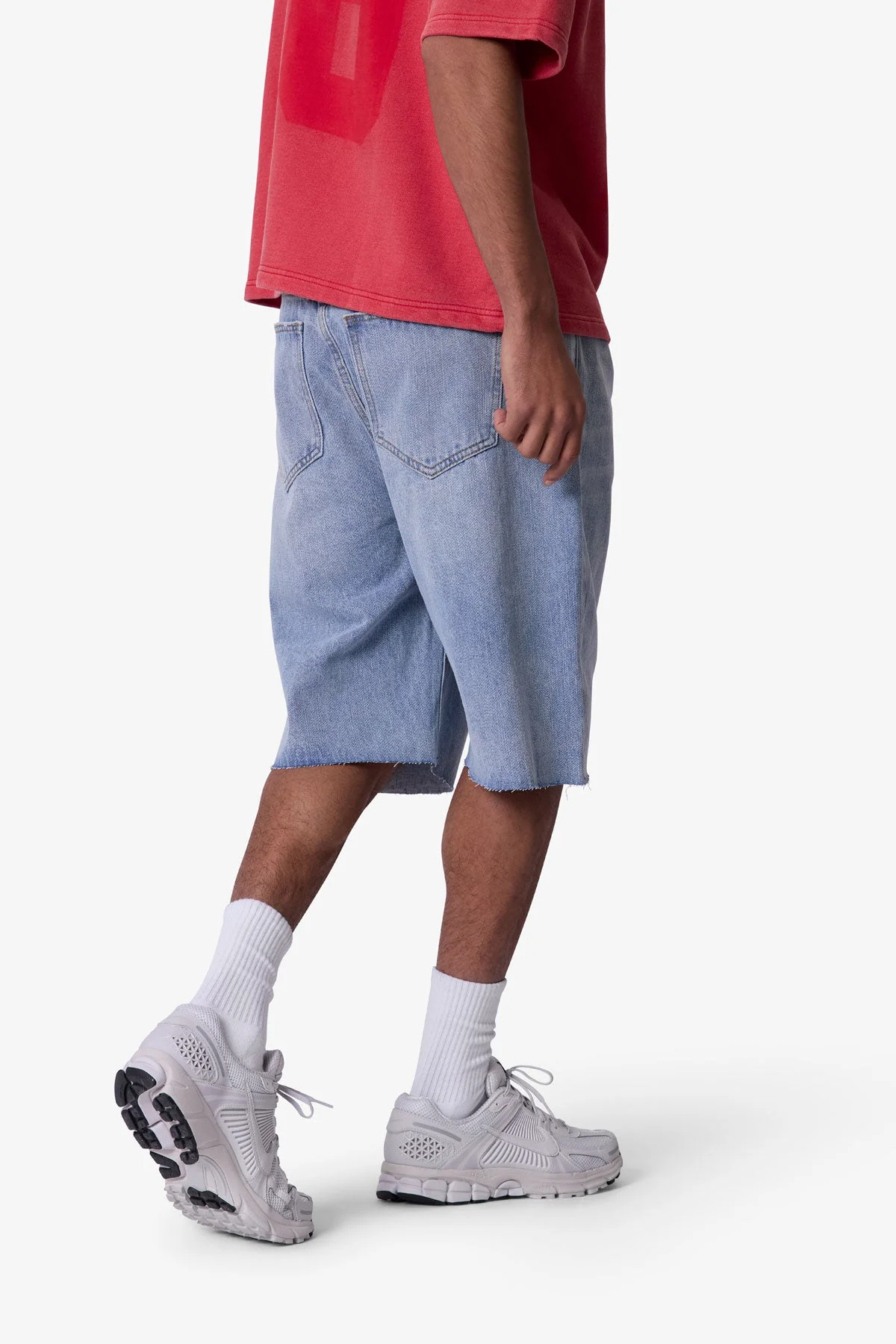 Baggy Cut Off Denim Shorts - Light Blue - Image 7