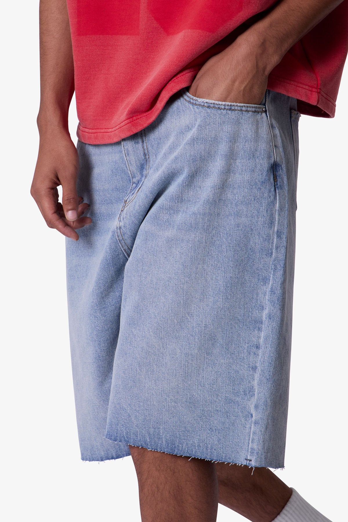 Baggy Cut Off Denim Shorts - Light Blue - Image 8