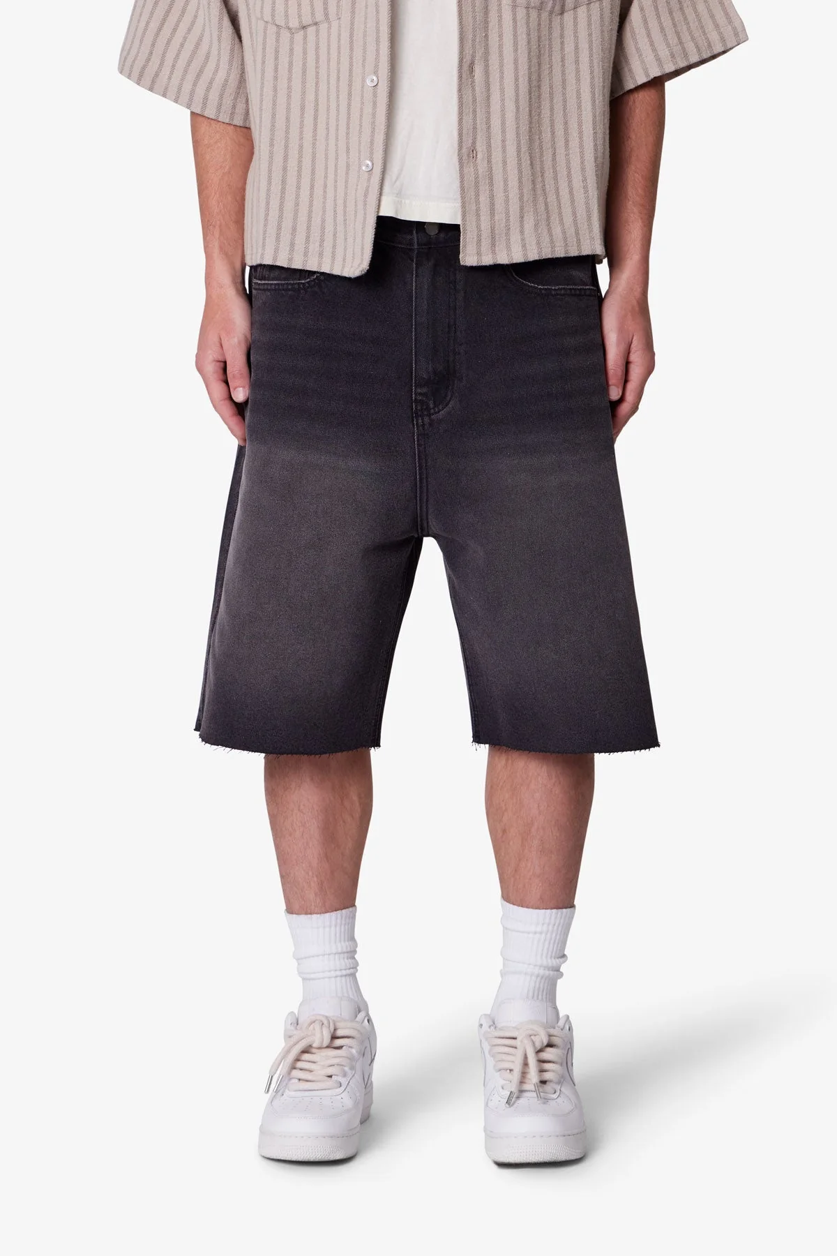 Baggy Cut Off Denim Shorts - Washed Black - Image 2