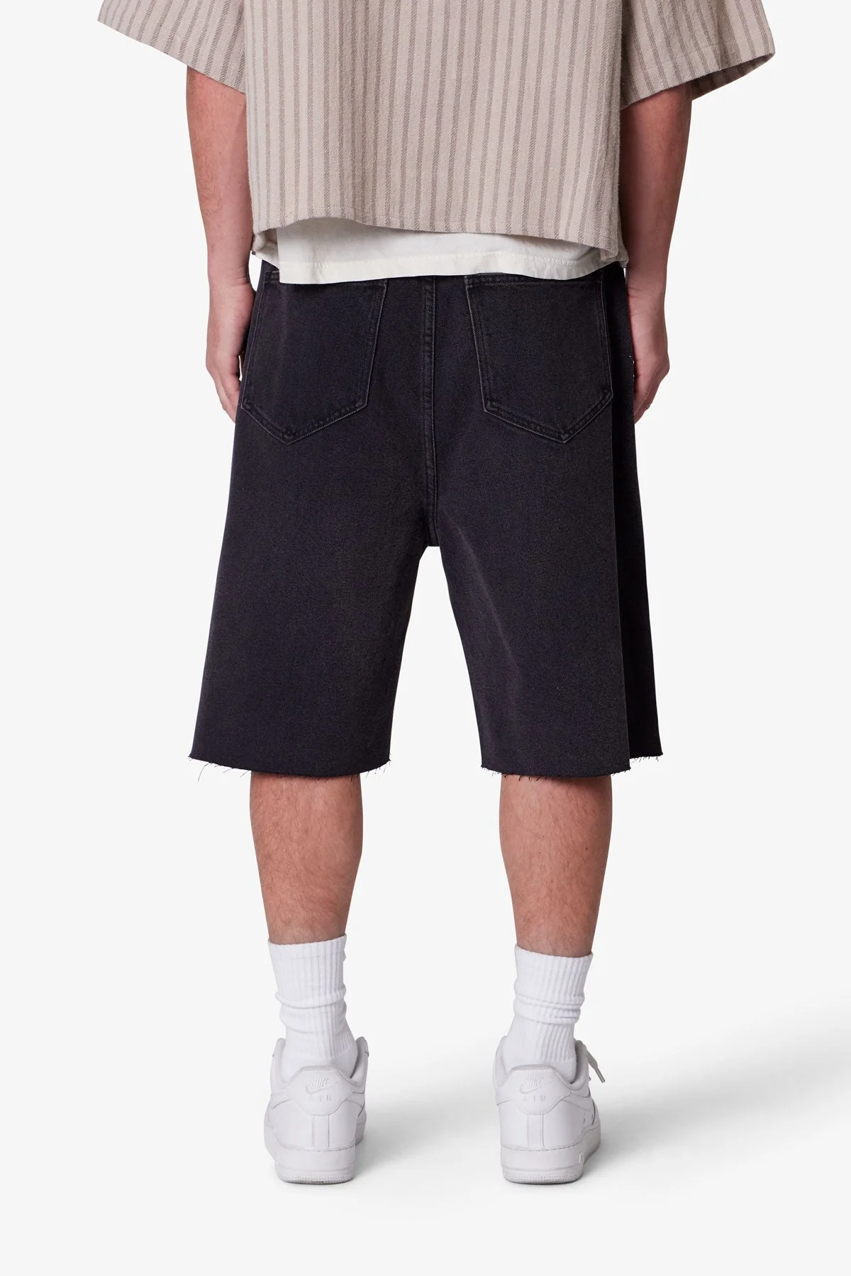 Baggy Cut Off Denim Shorts - Washed Black - Image 5