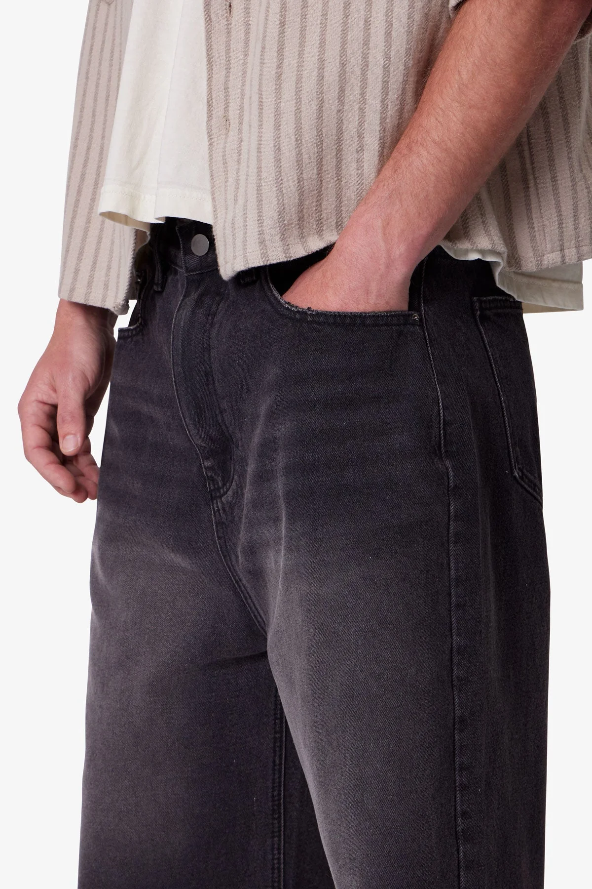 Baggy Cut Off Denim Shorts - Washed Black - Image 8