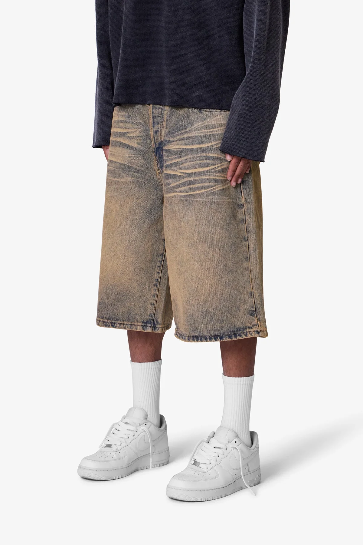 Baggy Dust Stone Denim Shorts - Vintage Blue - Image 3