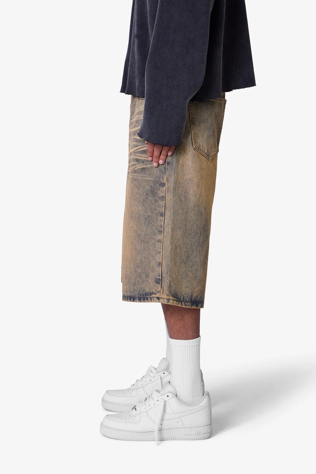 Baggy Dust Stone Denim Shorts - Vintage Blue - Image 4