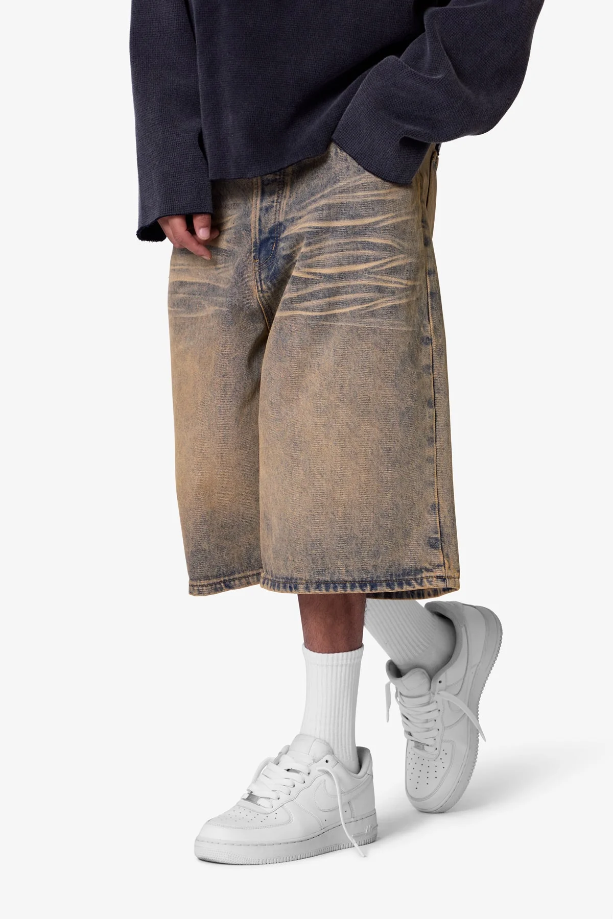 Baggy Dust Stone Denim Shorts - Vintage Blue - Image 6
