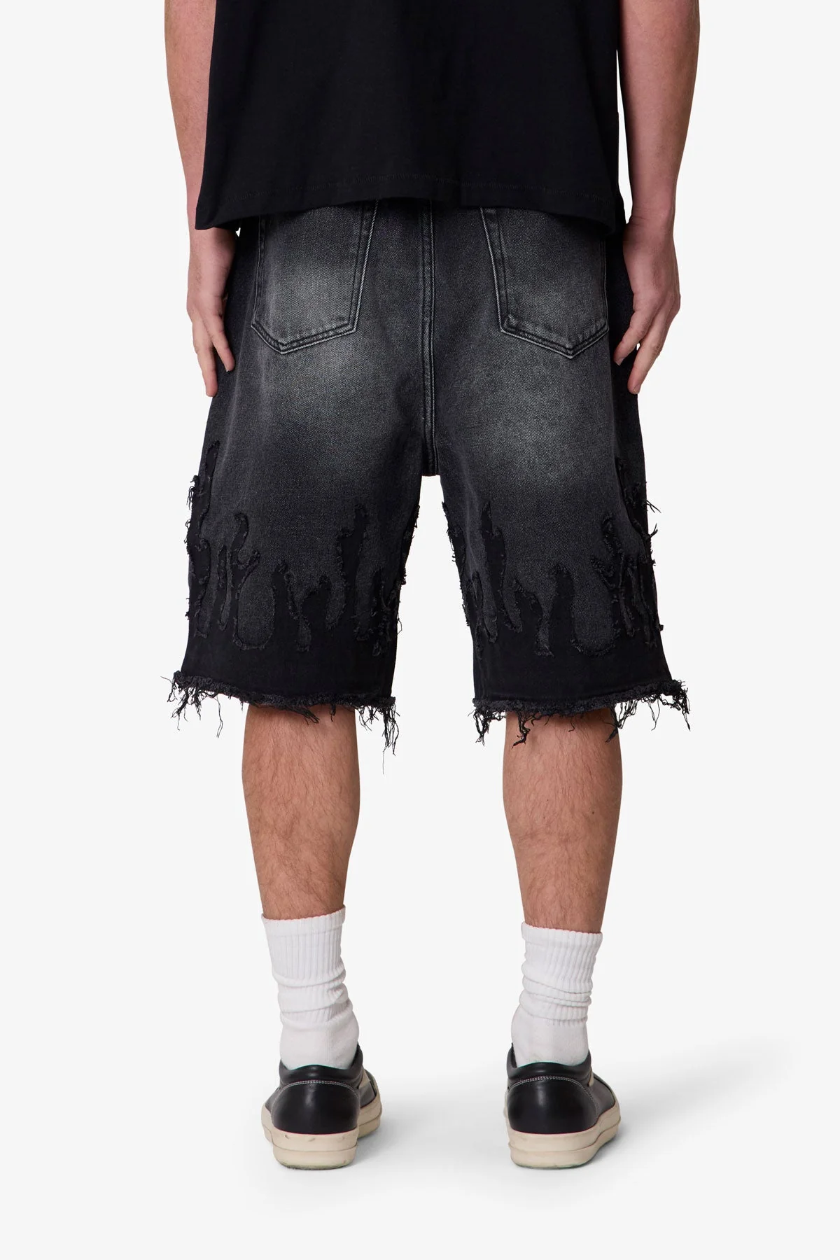 Baggy Flame Denim Shorts - Black - Image 5
