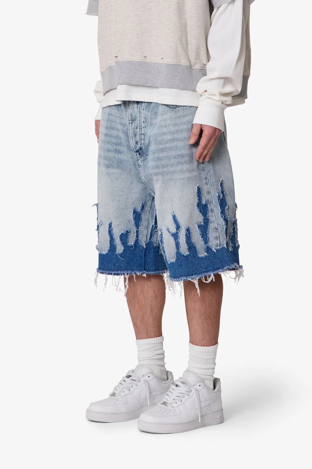 Baggy Flame Denim Shorts - Blue - Image 3