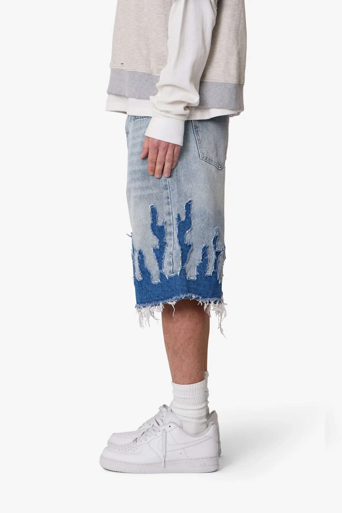 Baggy Flame Denim Shorts - Blue - Image 4