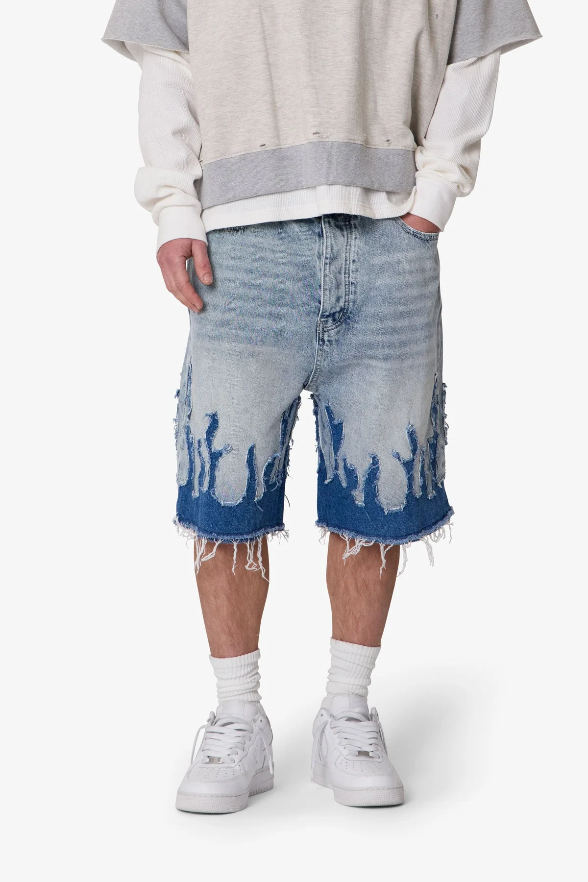 Baggy Flame Denim Shorts - Blue - Image 6