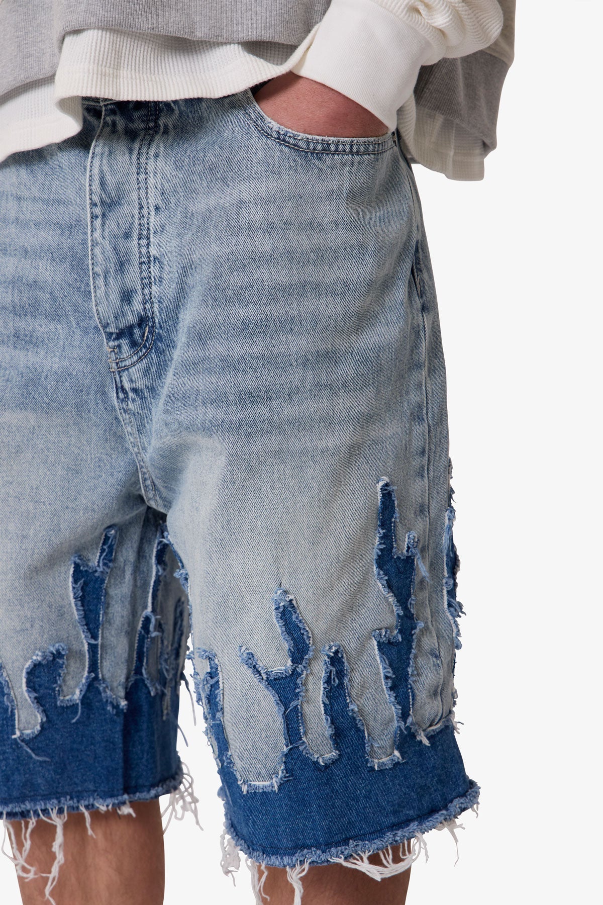 Baggy Flame Denim Shorts - Blue - Image 7