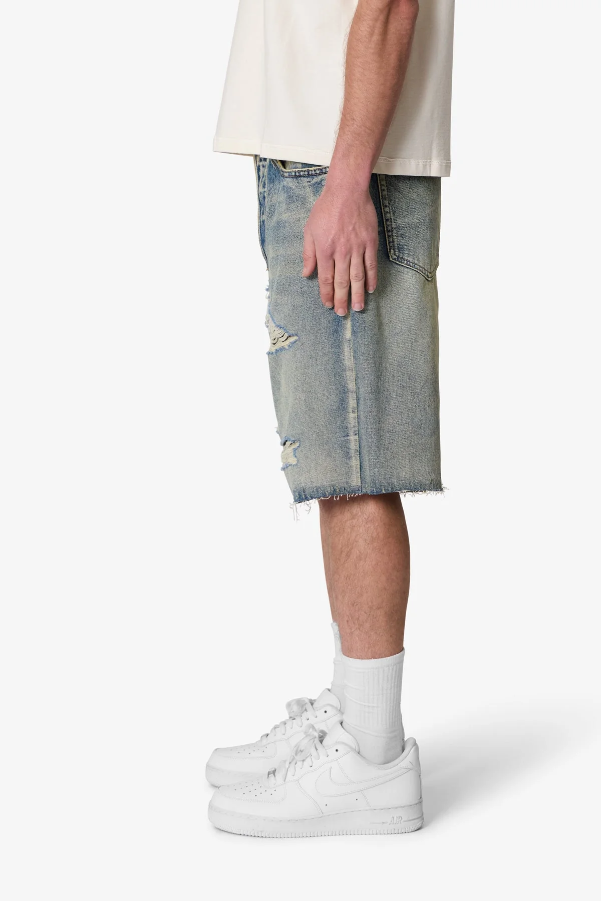 Baggy Ripped Denim Shorts - Vintage Blue - Image 4