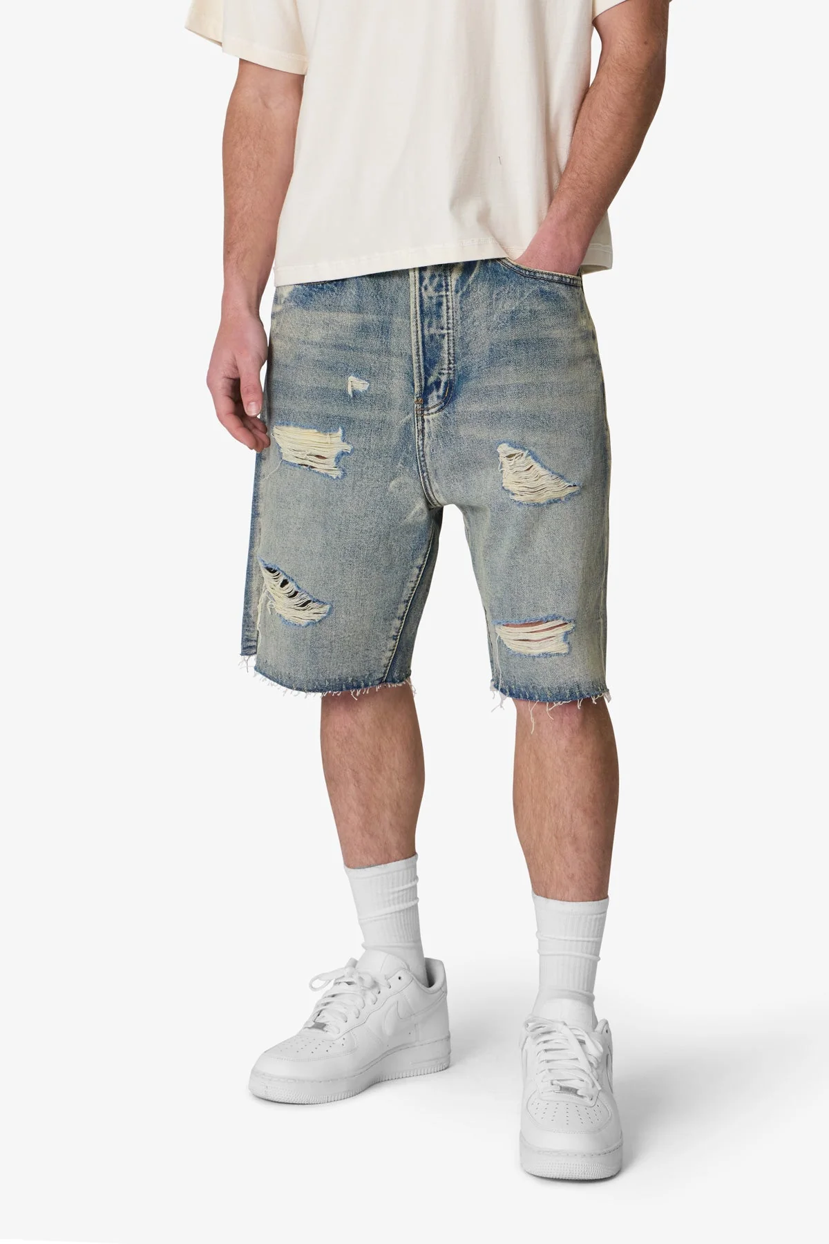 Baggy Ripped Denim Shorts - Vintage Blue - Image 6