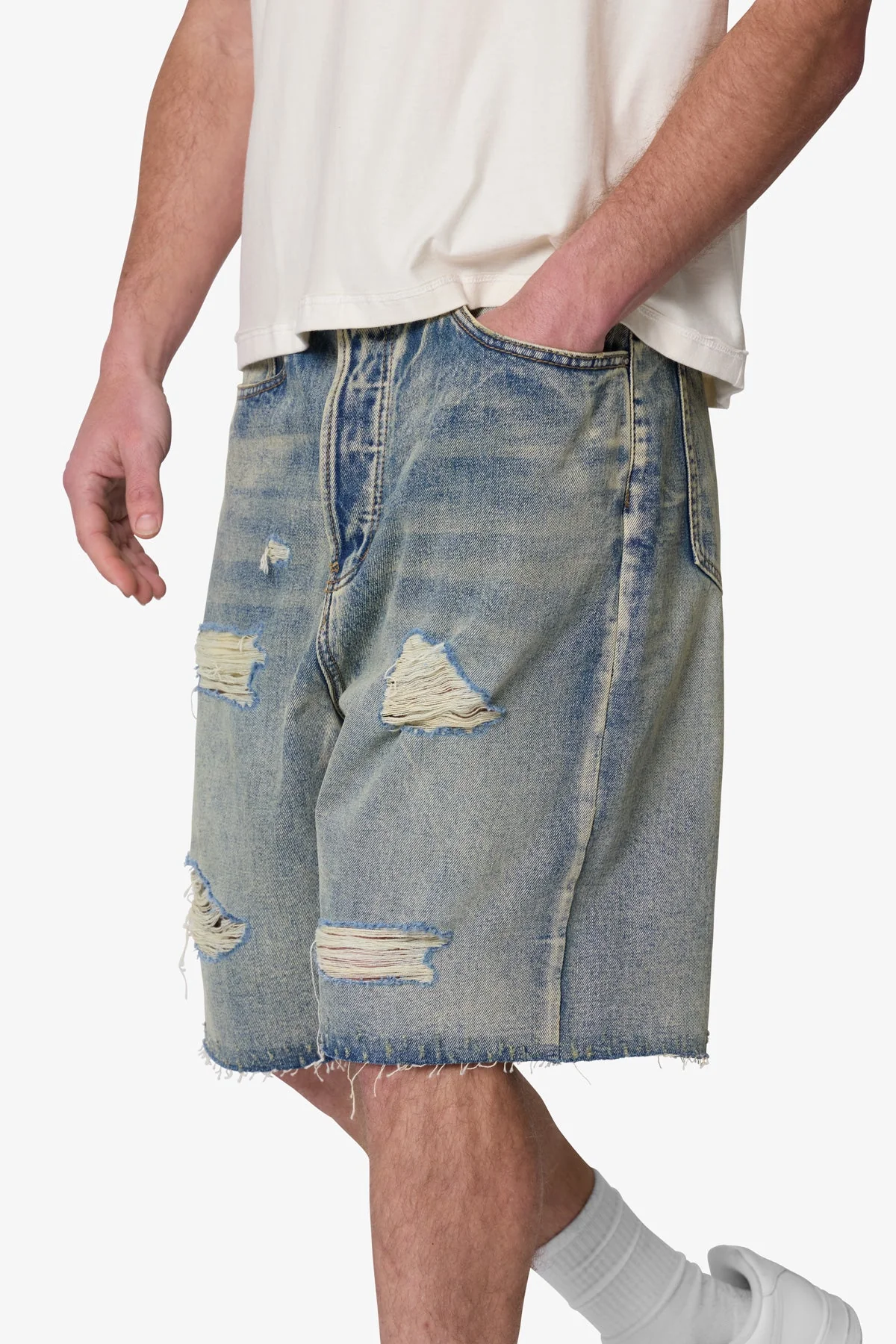Baggy Ripped Denim Shorts - Vintage Blue - Image 7