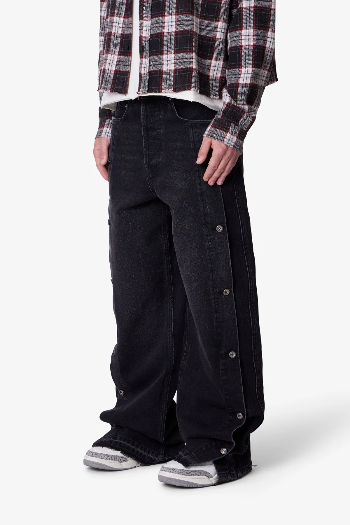 Ultra Baggy Offset Button Denim - Black - Image 3