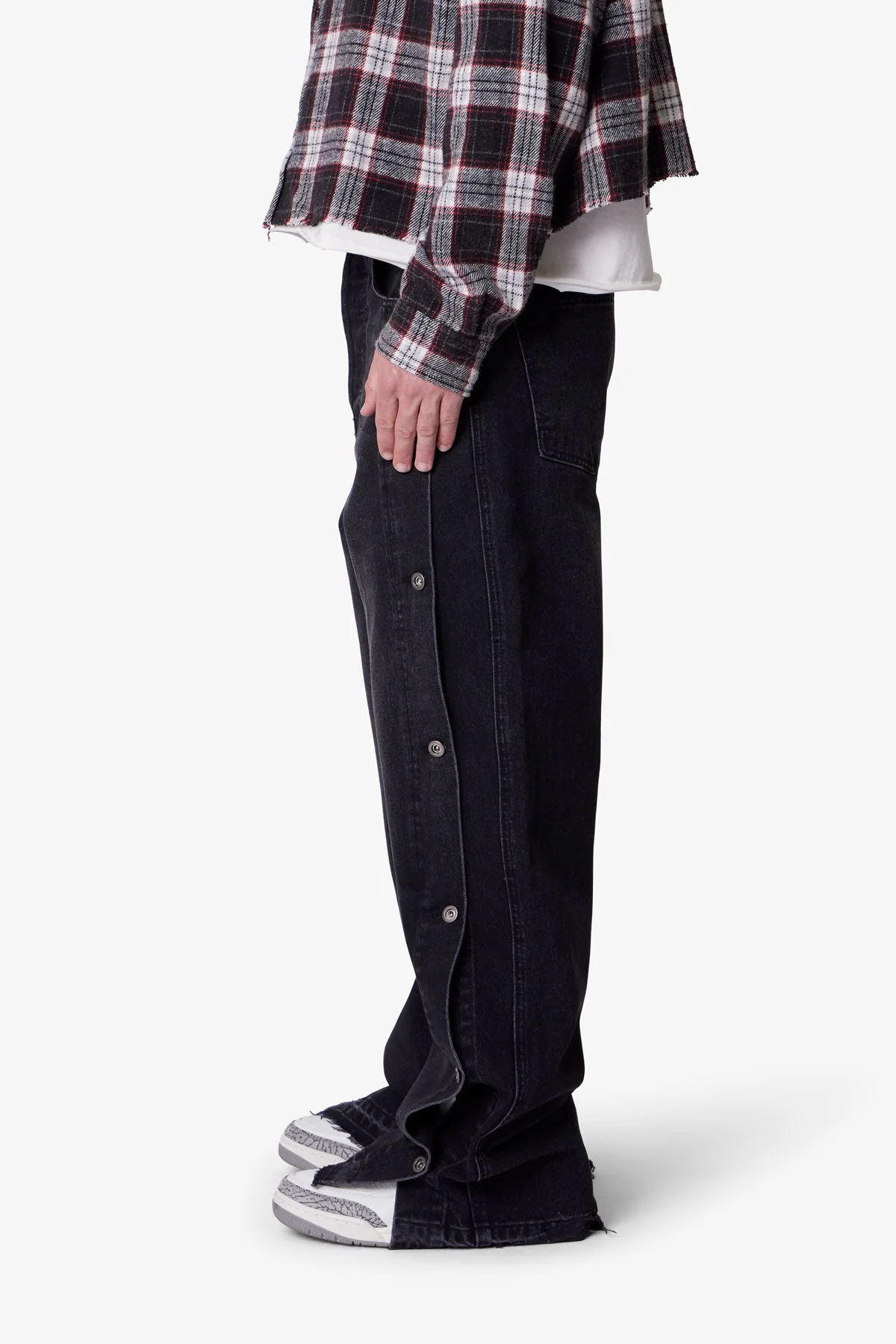 Ultra Baggy Offset Button Denim - Black - Image 4