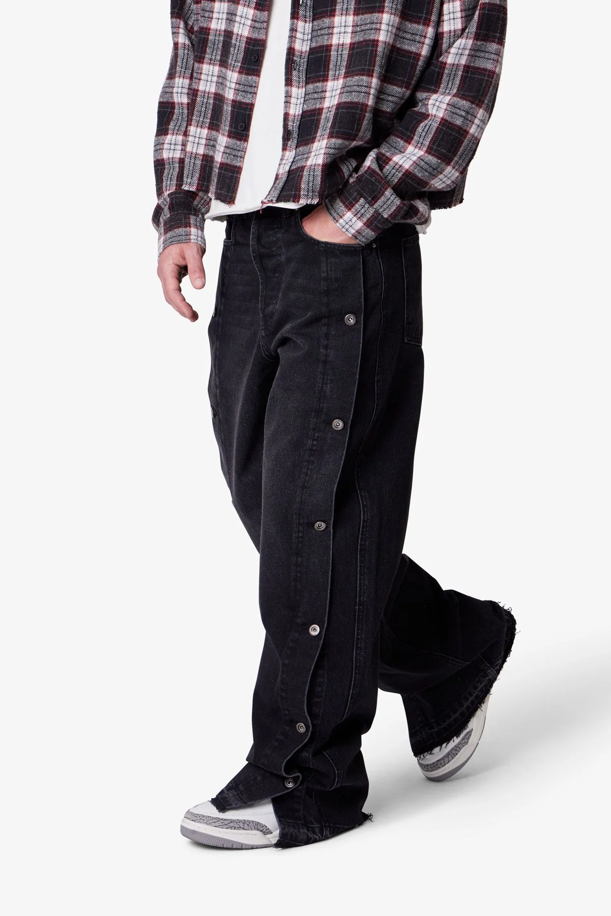 Ultra Baggy Offset Button Denim - Black - Image 6