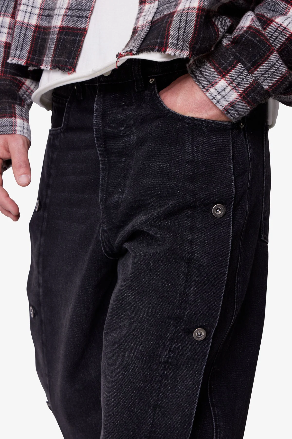 Ultra Baggy Offset Button Denim - Black - Image 7