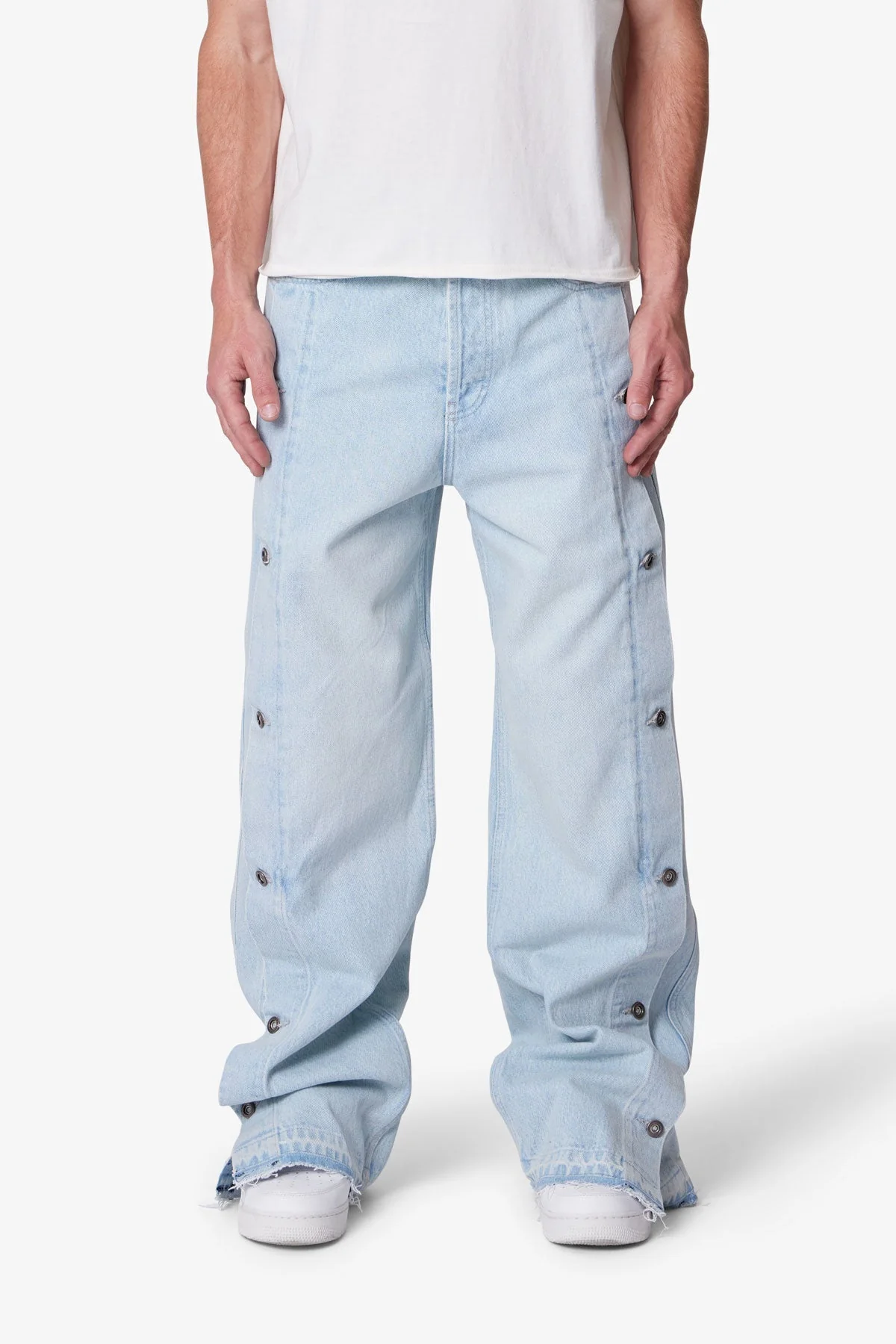 Ultra Baggy Offset Button Denim - Light Blue - Image 2