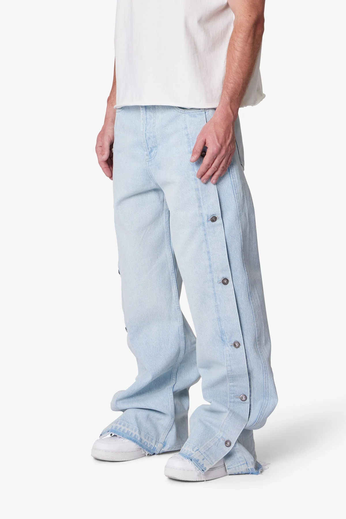 Ultra Baggy Offset Button Denim - Light Blue - Image 3