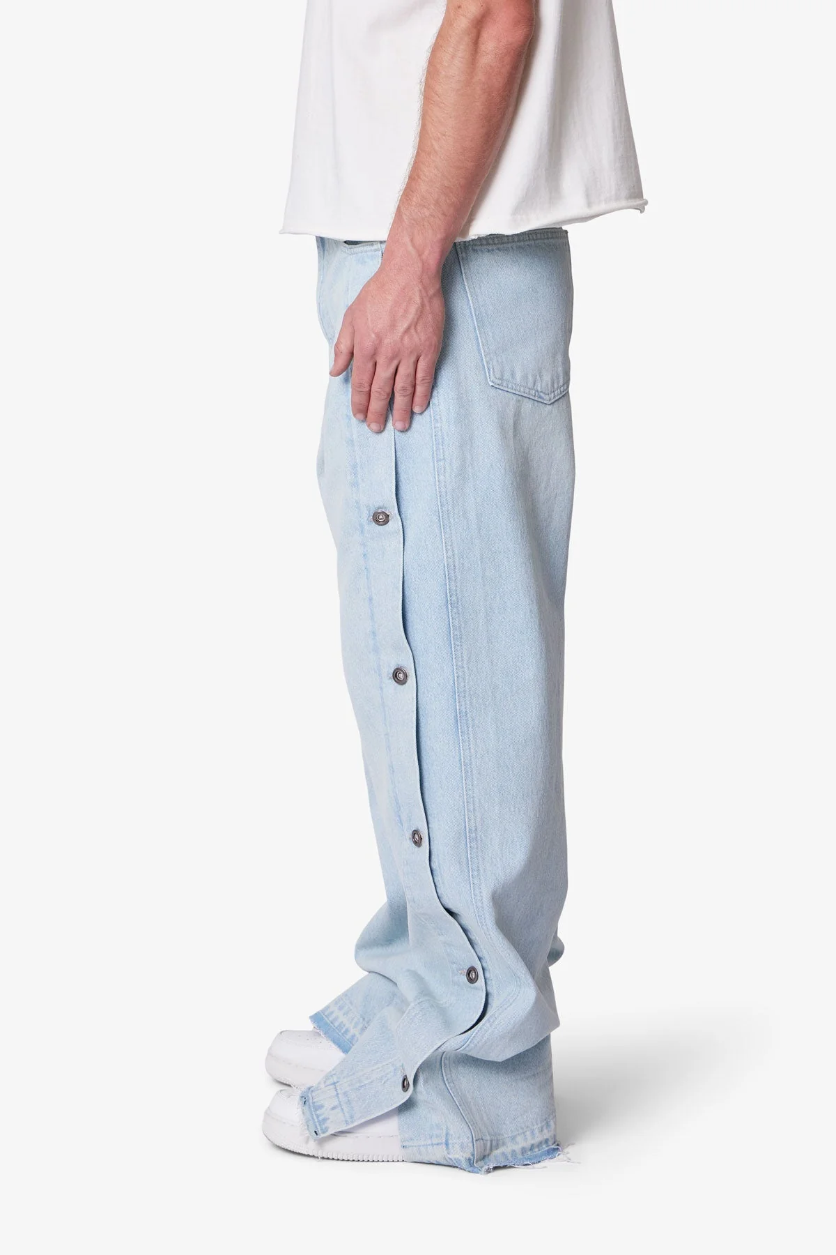 Ultra Baggy Offset Button Denim - Light Blue - Image 4