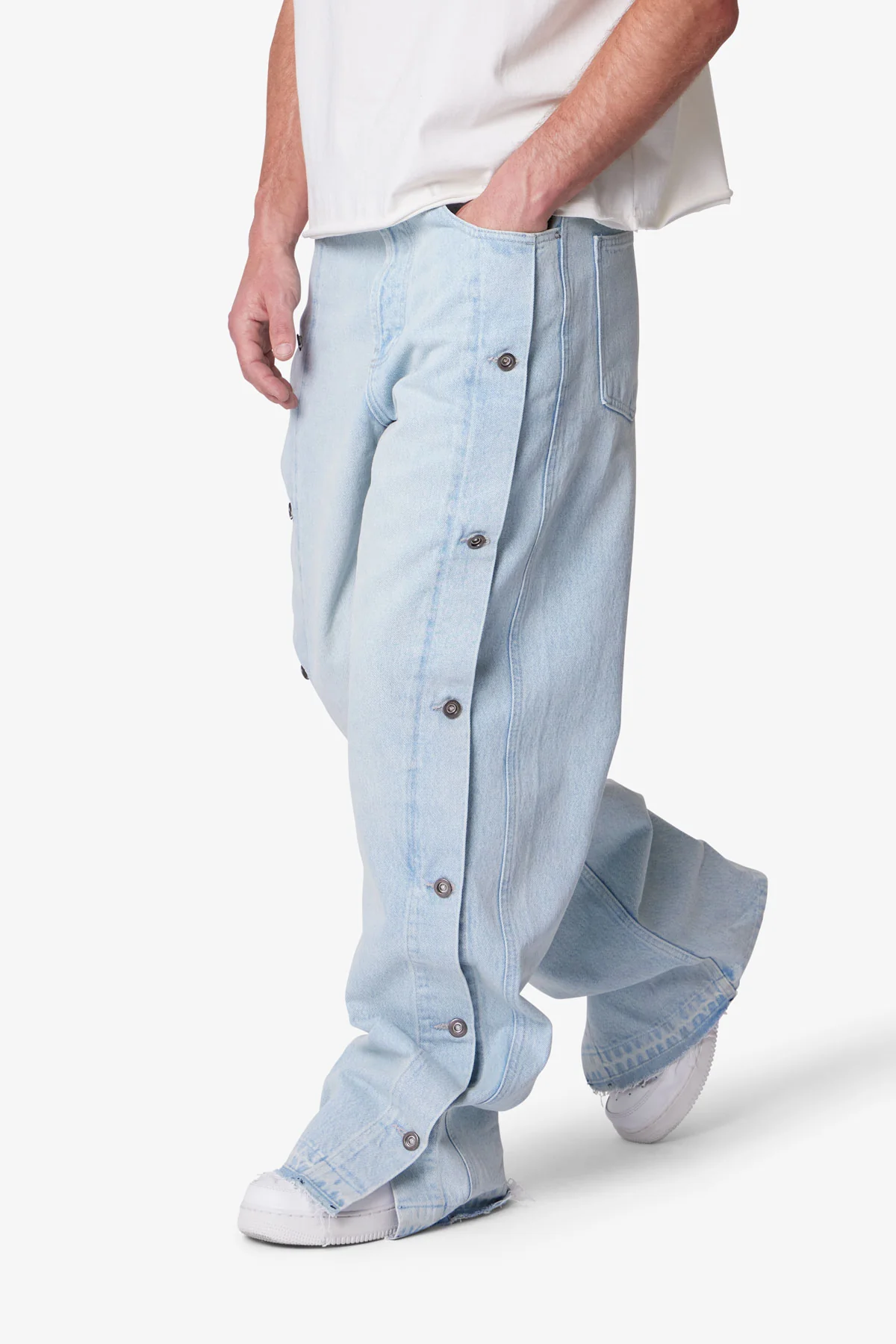 Ultra Baggy Offset Button Denim - Light Blue - Image 6