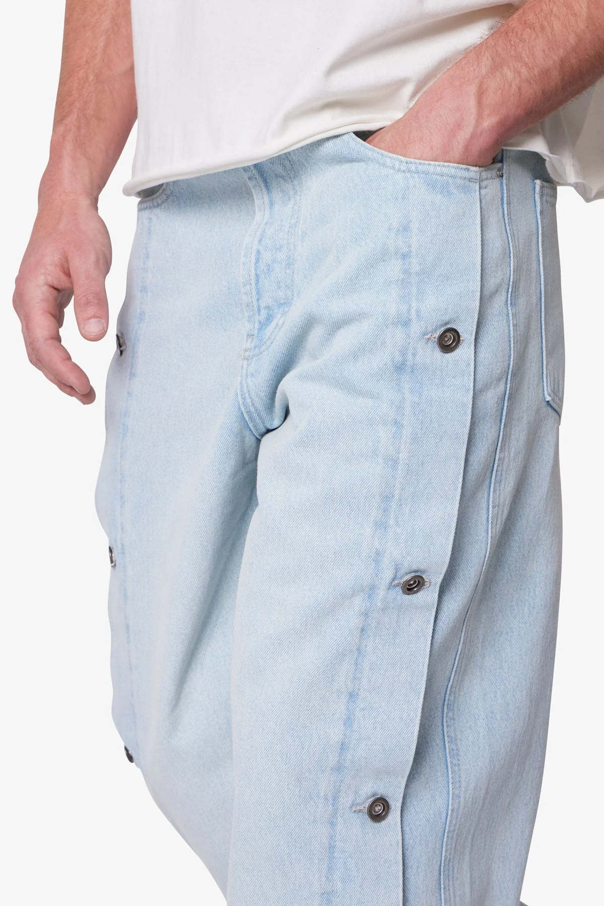 Ultra Baggy Offset Button Denim - Light Blue - Image 7