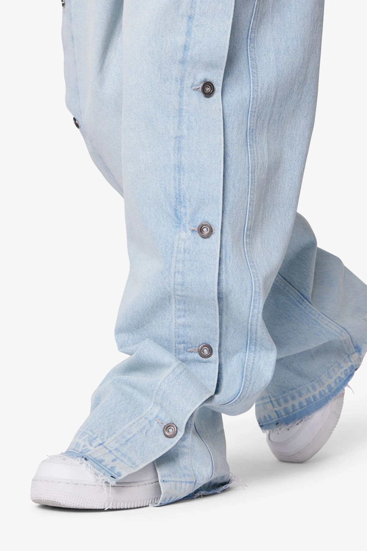 Ultra Baggy Offset Button Denim - Light Blue - Image 8