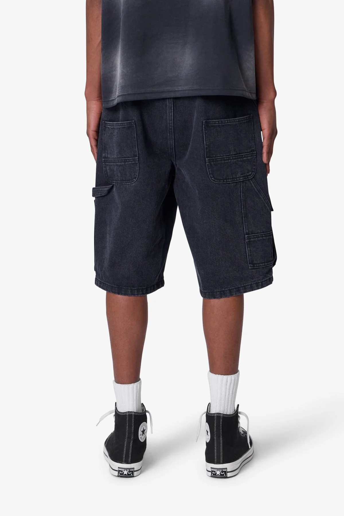 Baggy Zipper Denim Shorts - Black - Image 5