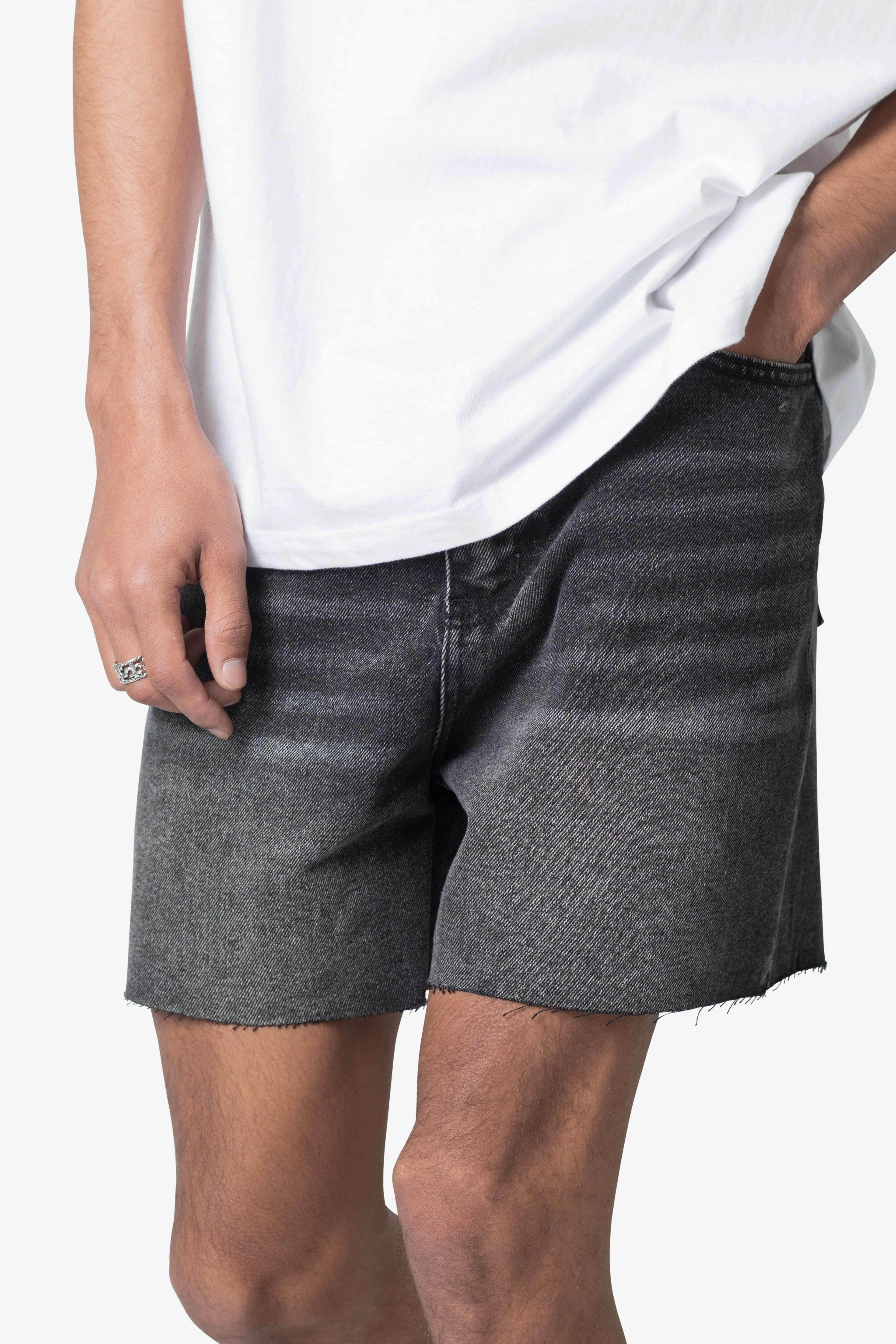 Cut Off Denim Shorts - Black - Image 7
