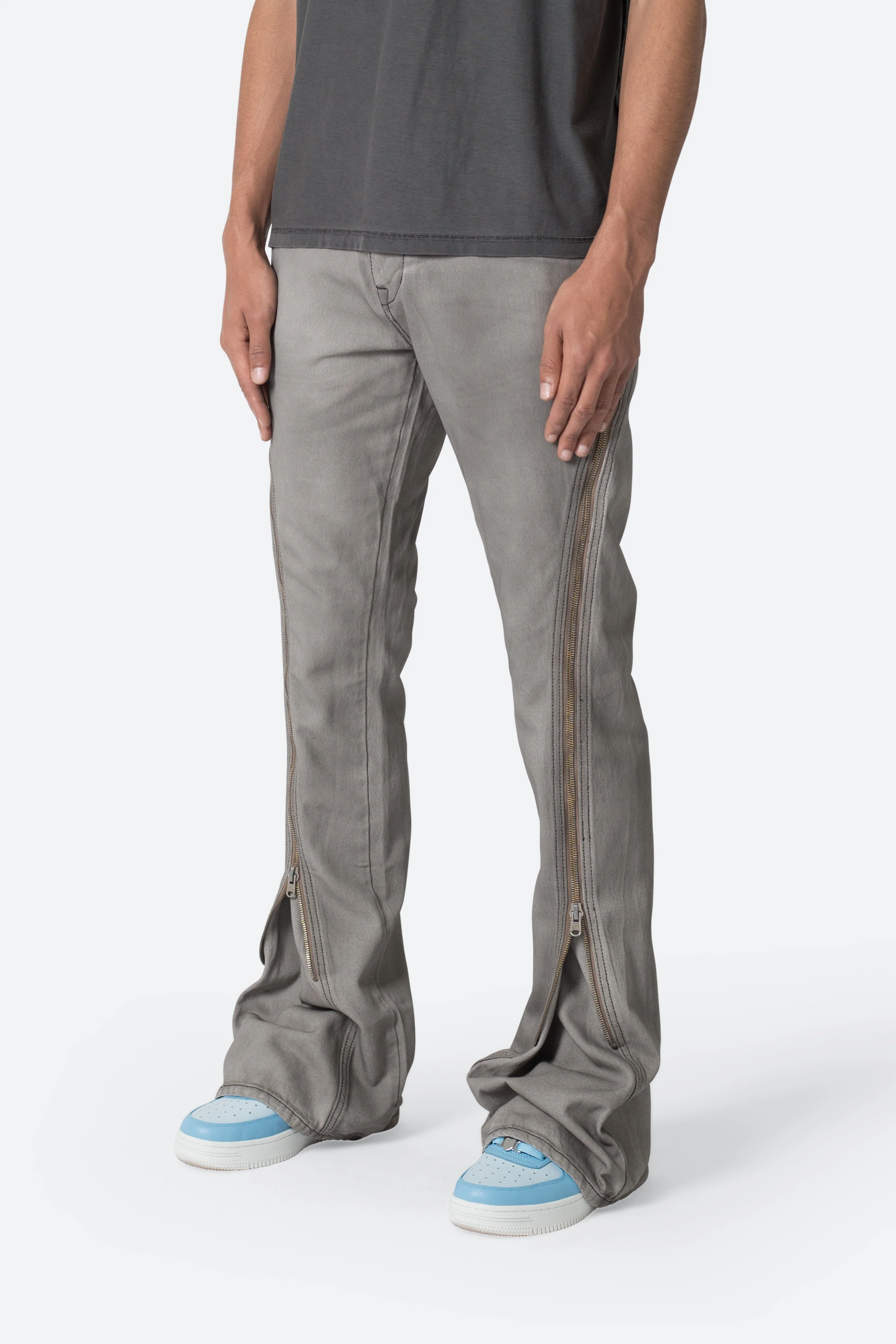 D519 Zipper Flare Denim - Grey - Image 3