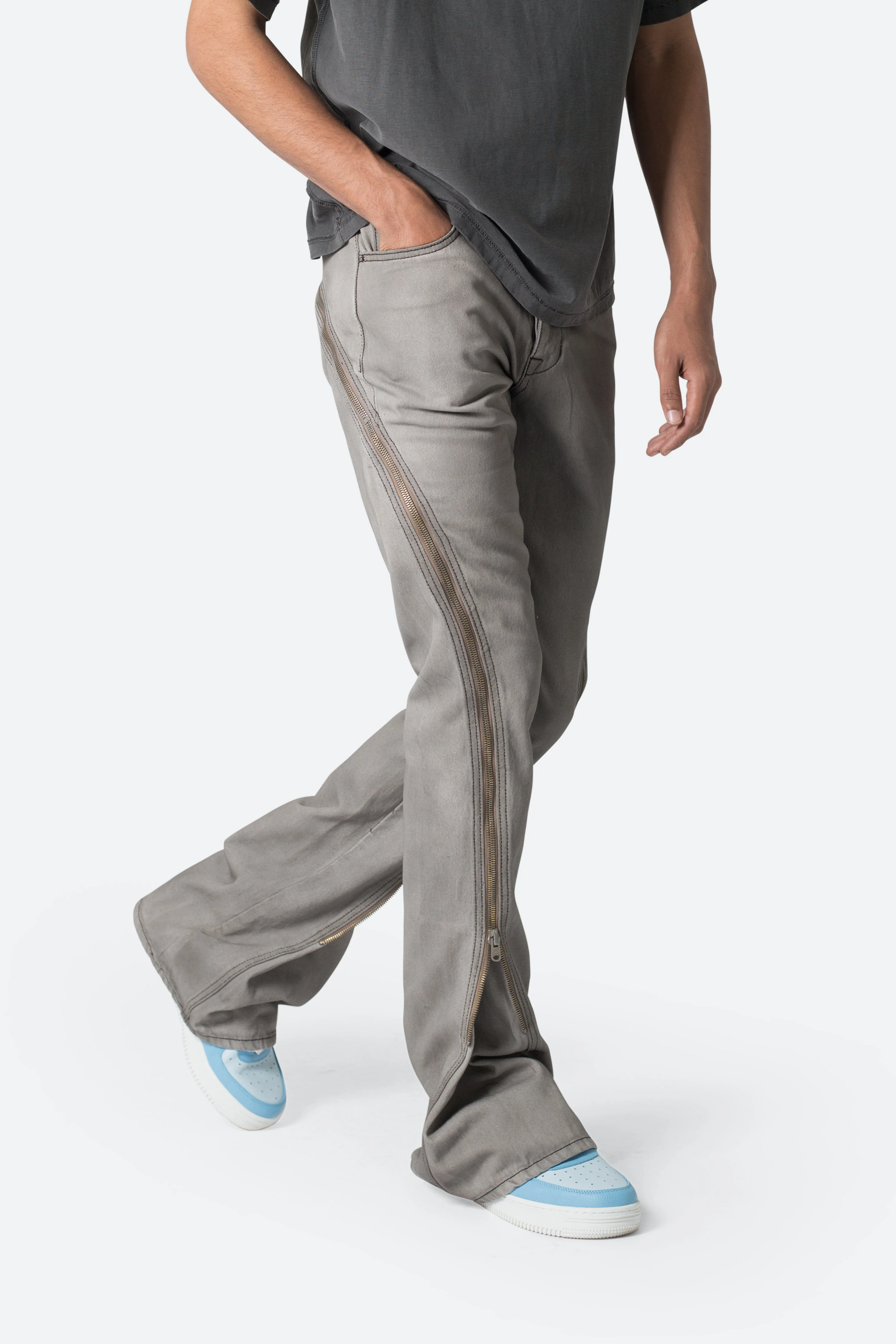 D519 Zipper Flare Denim - Grey - Image 6