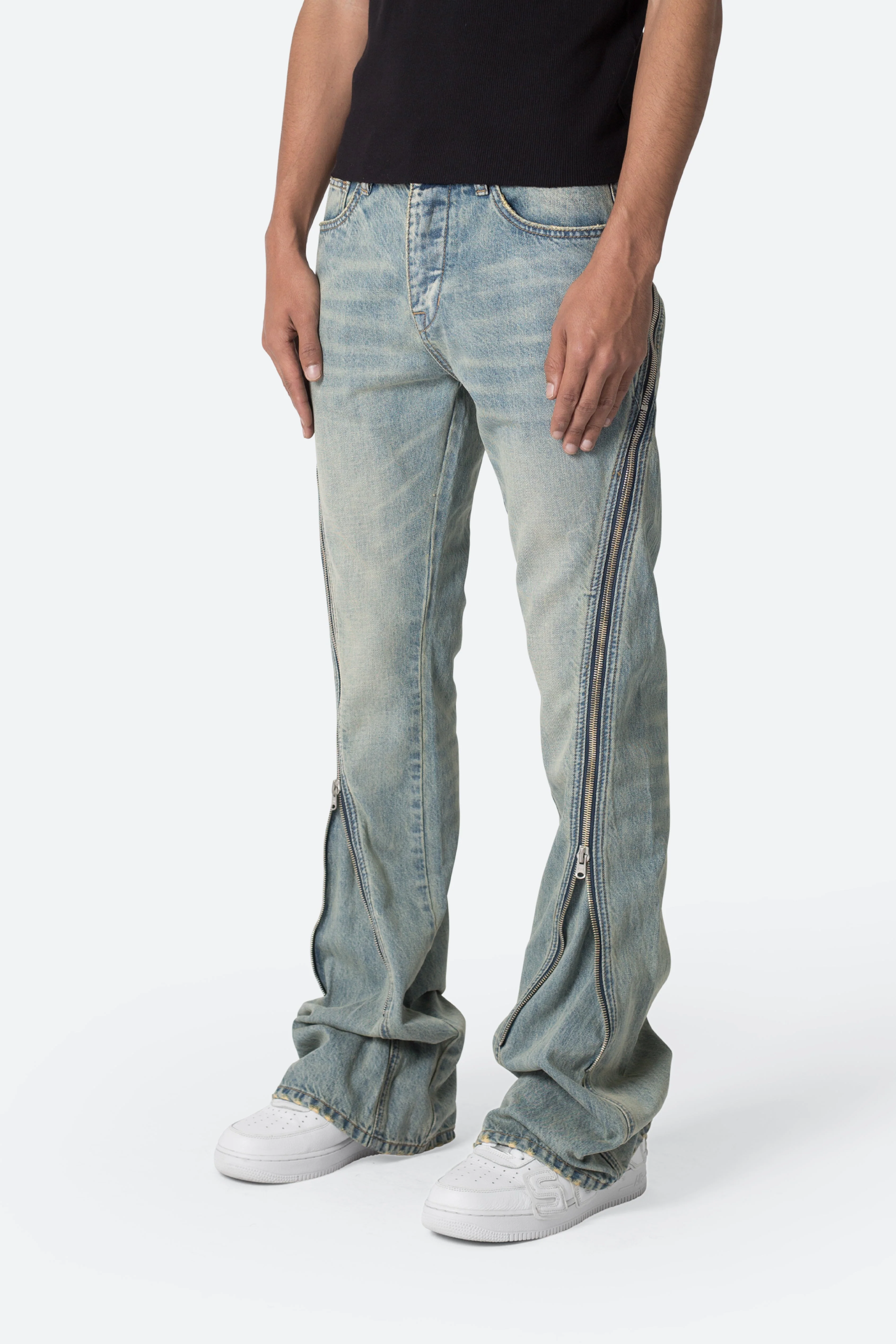 D519 Zipper Flare Denim - Vintage Blue - Image 3