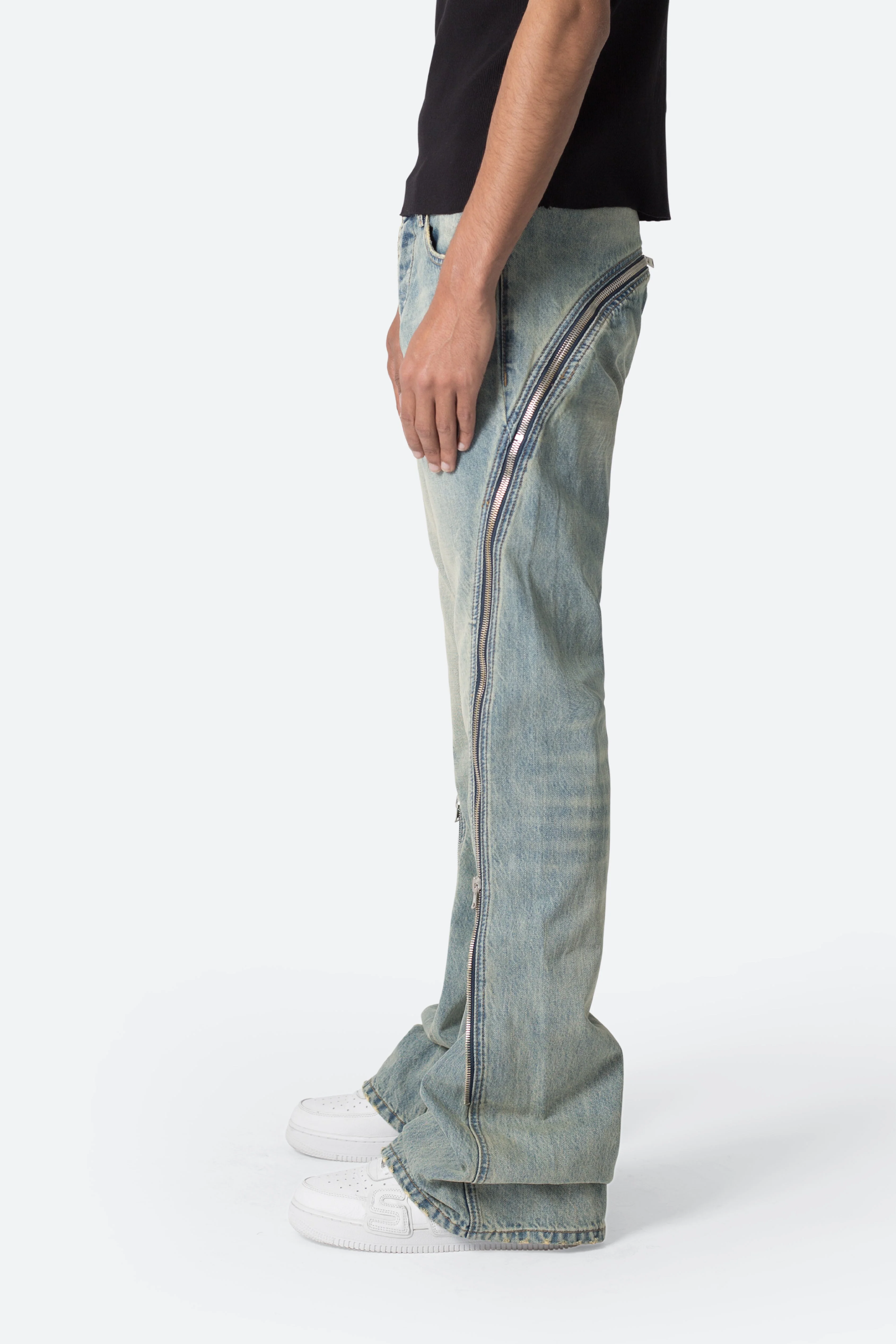 D519 Zipper Flare Denim - Vintage Blue - Image 4