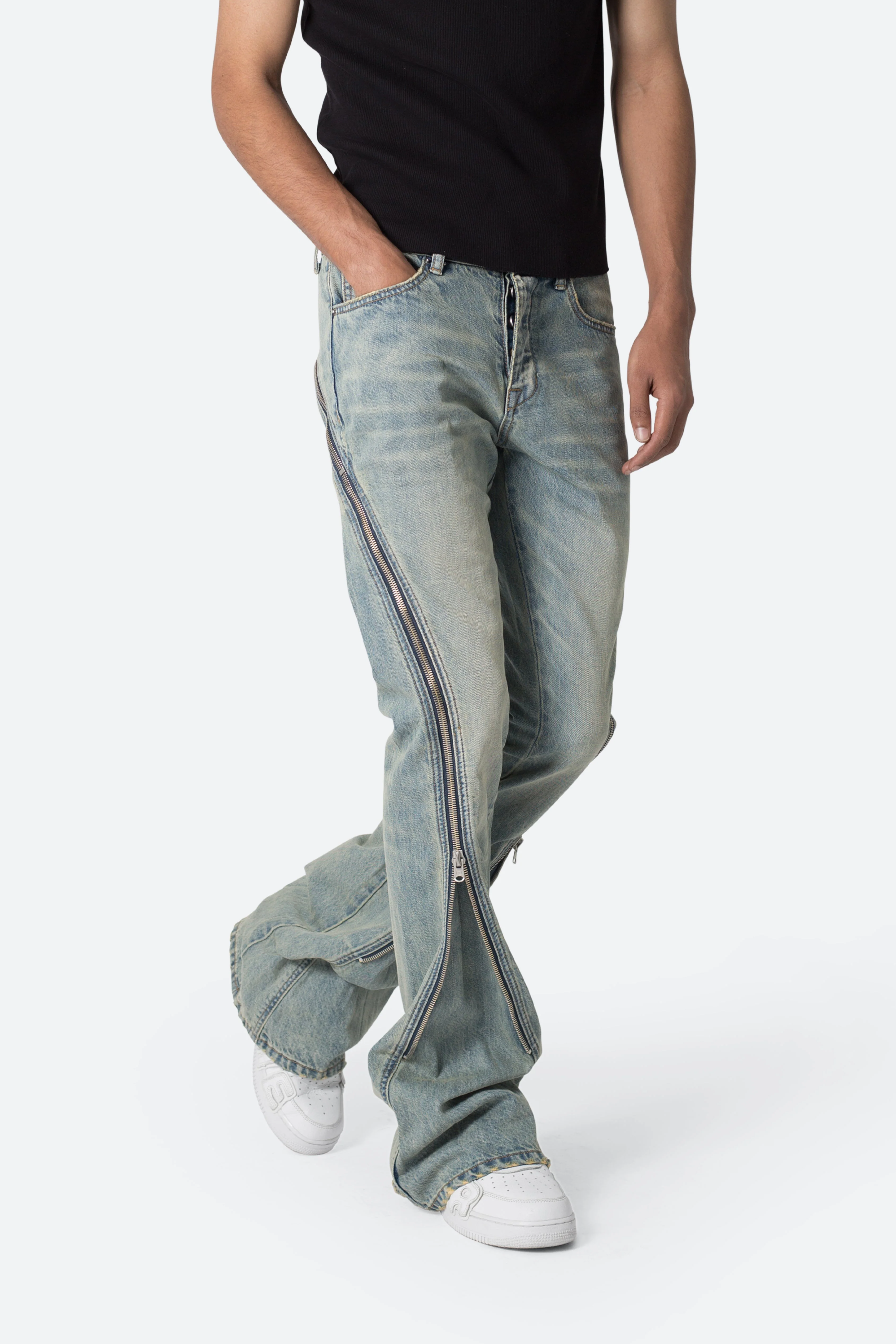 D519 Zipper Flare Denim - Vintage Blue - Image 6