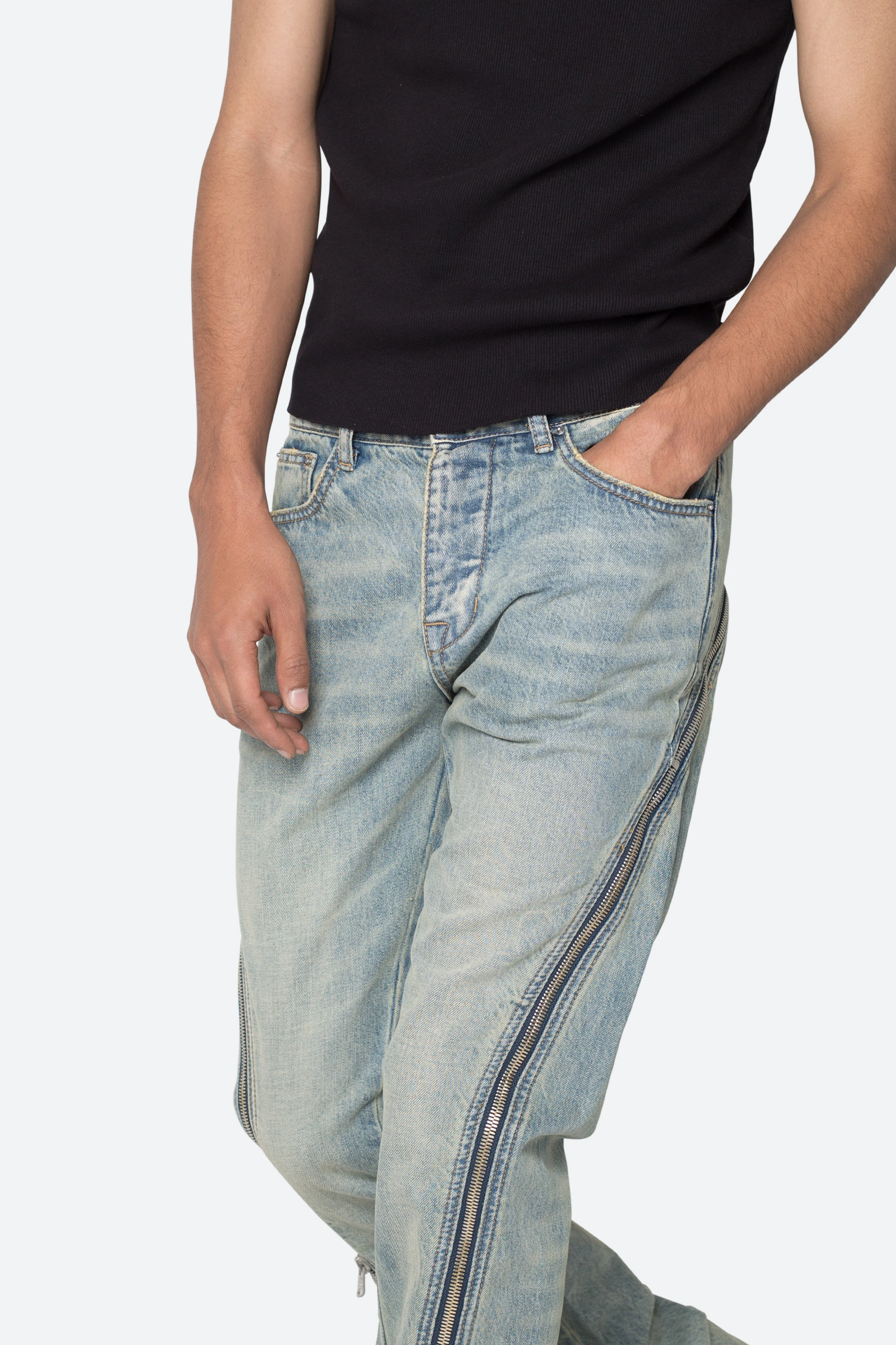 D519 Zipper Flare Denim - Vintage Blue - Image 7