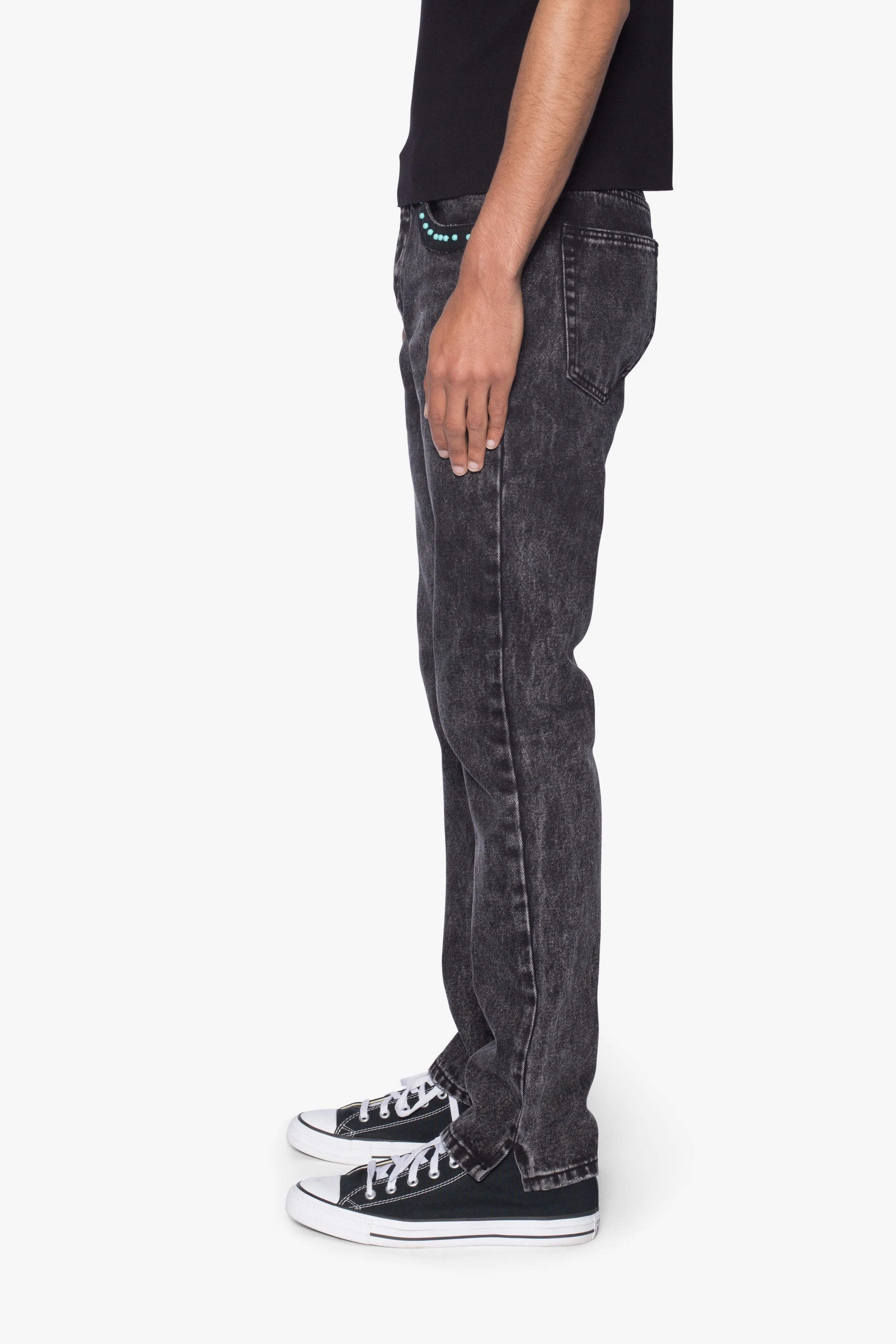 D701 Studded Turquoise Denim - Black - Image 4