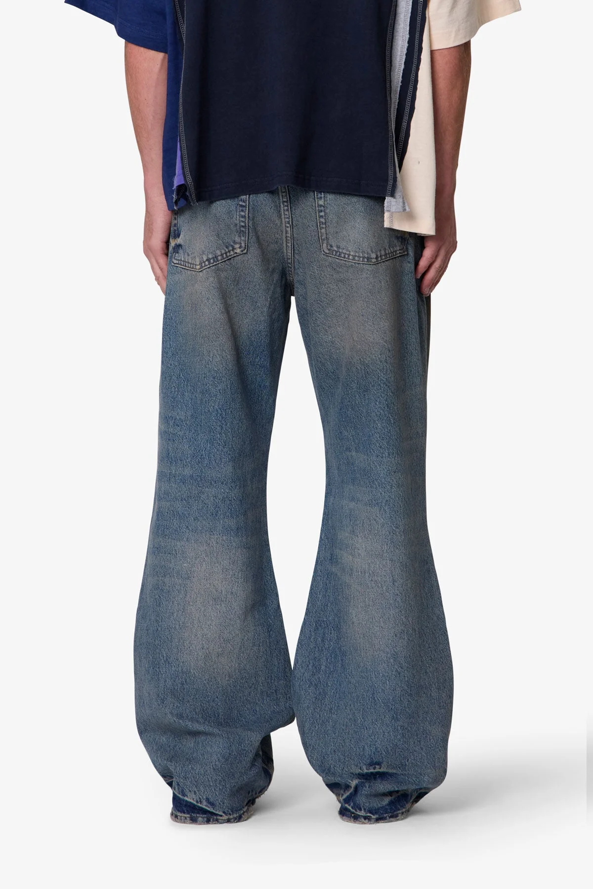 Distressed Kick Flare Denim - Washed Blue - Image 5